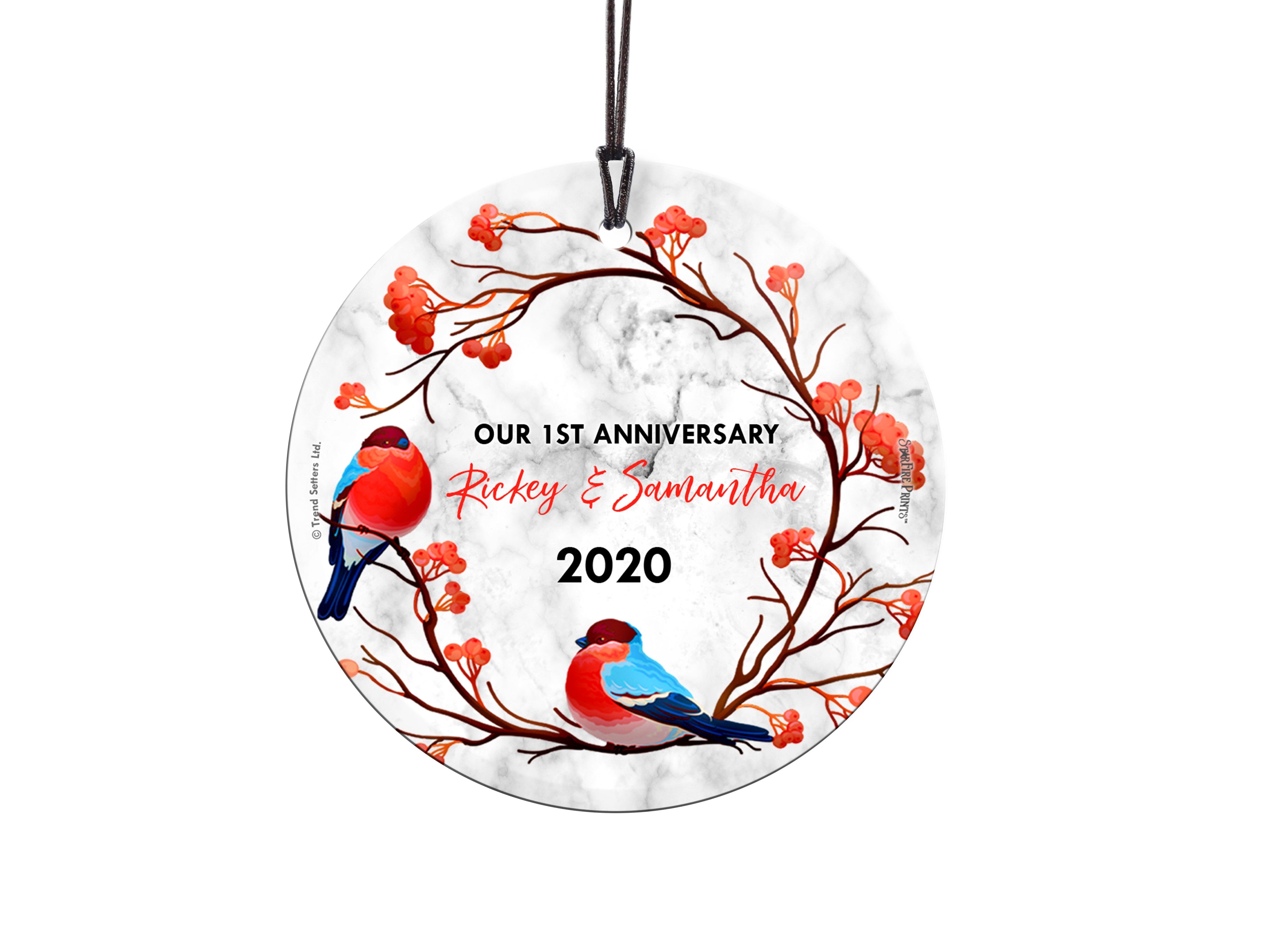 Wedding Collection (Our First Anniversary Birds – Personalized) StarFire Prints™ Hanging Glass Print