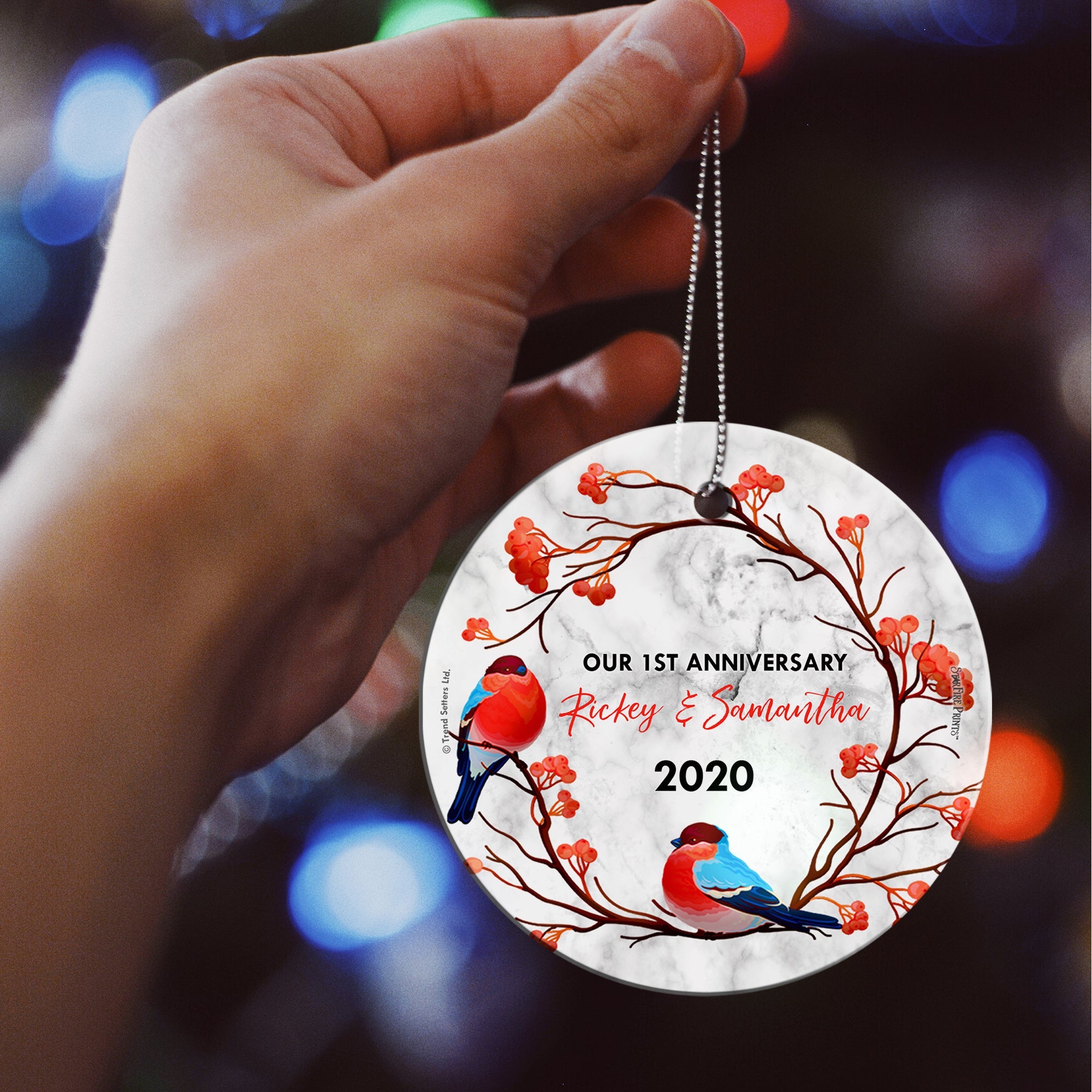 Wedding Collection (Our First Anniversary Birds – Personalized) StarFire Prints™ Hanging Glass Print