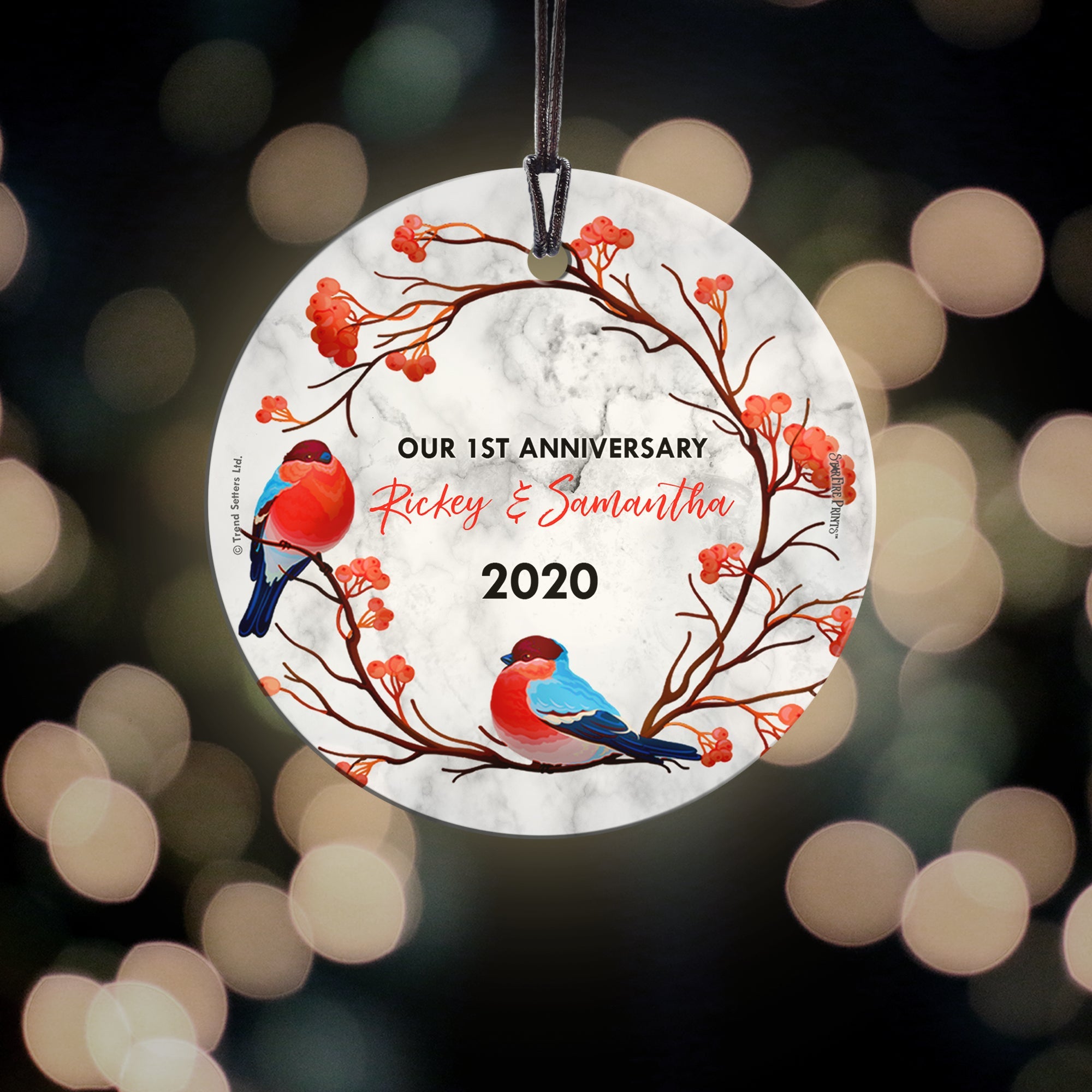 Wedding Collection (Our First Anniversary Birds – Personalized) StarFire Prints™ Hanging Glass Print