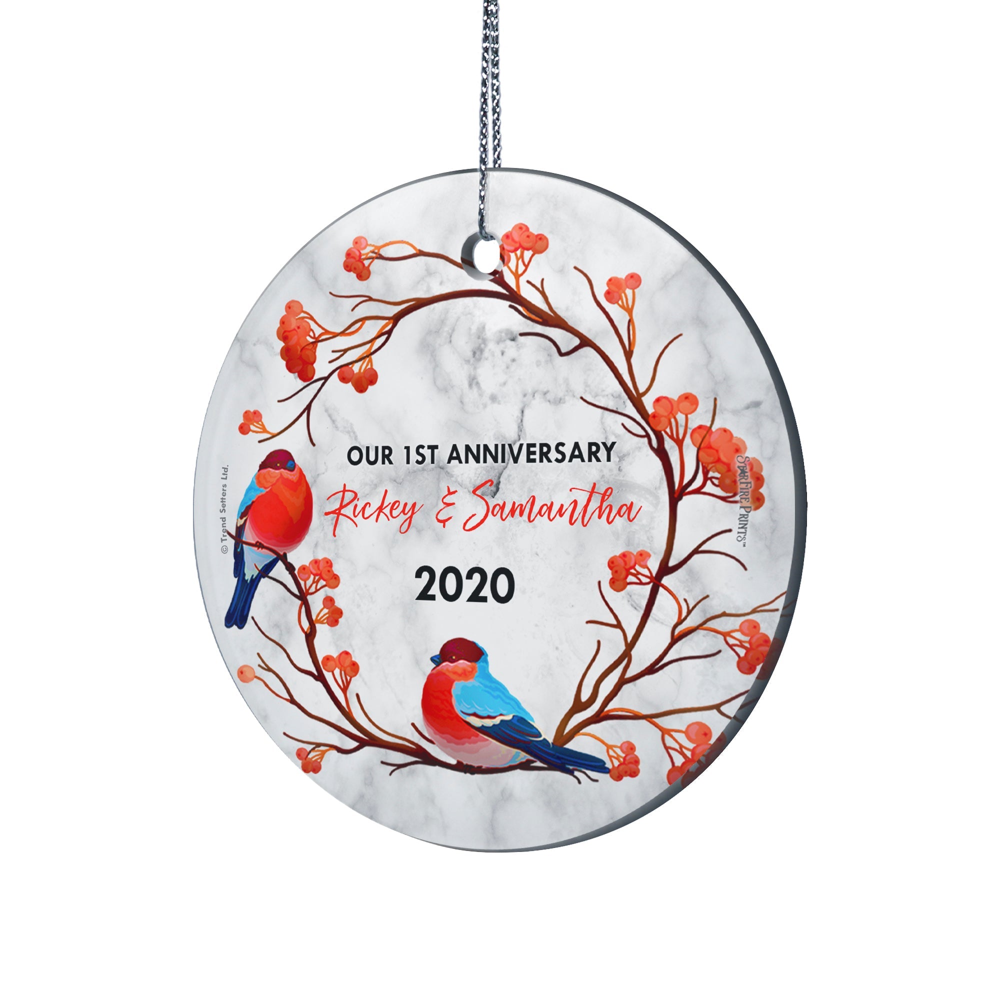 Wedding Collection (Our First Anniversary Birds – Personalized) StarFire Prints™ Hanging Glass Print