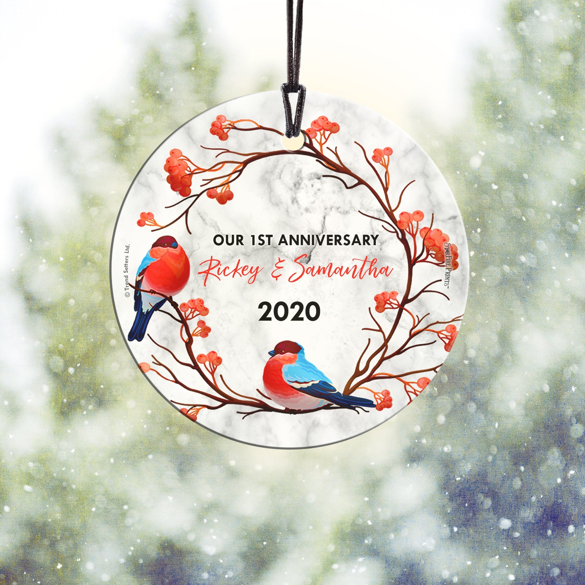 Wedding Collection (Our First Anniversary Birds – Personalized) StarFire Prints™ Hanging Glass Print