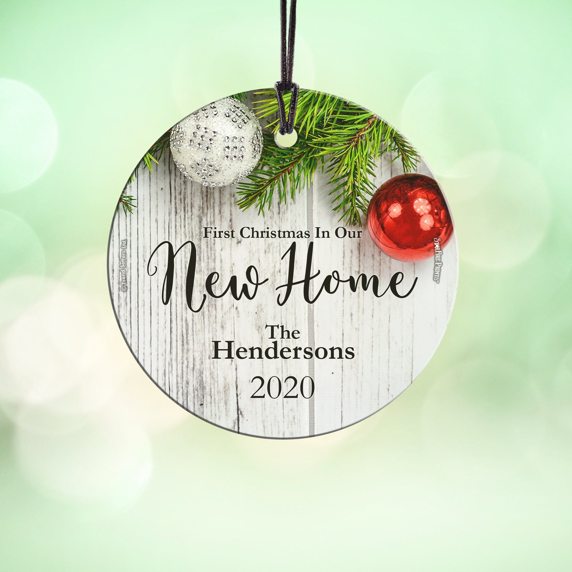 Christmas Collection (First Christmas in Our New Home – Personalized) StarFire Prints™ Hanging Glass Print