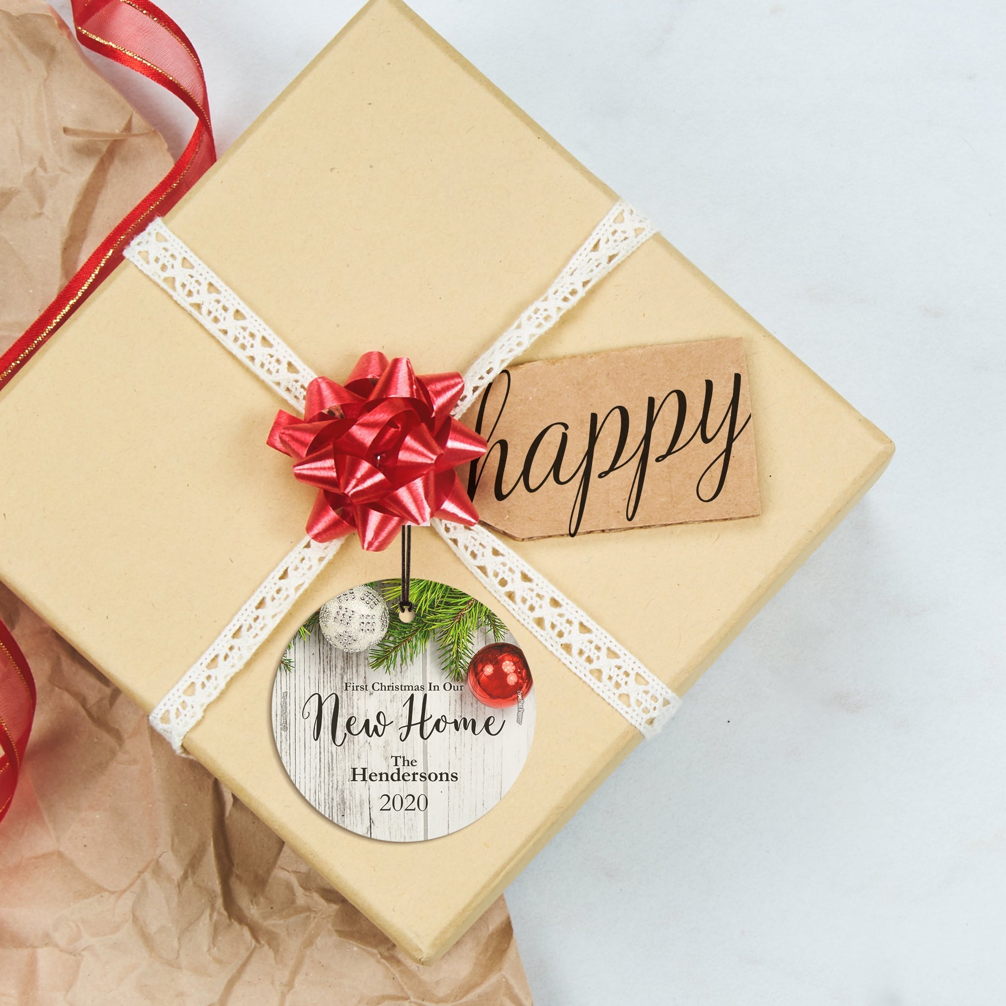 Christmas Collection (First Christmas in Our New Home – Personalized) StarFire Prints™ Hanging Glass Print