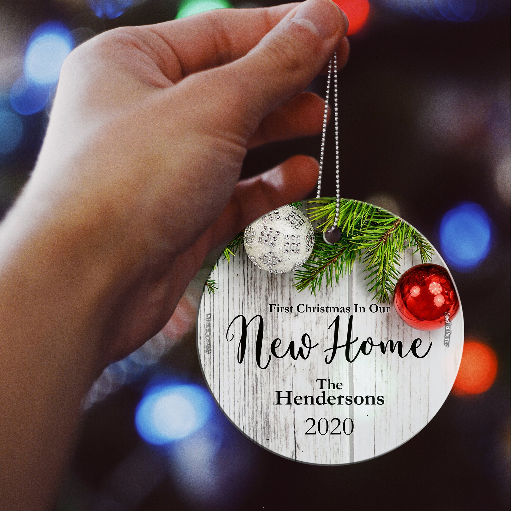 Christmas Collection (First Christmas in Our New Home – Personalized) StarFire Prints™ Hanging Glass Print