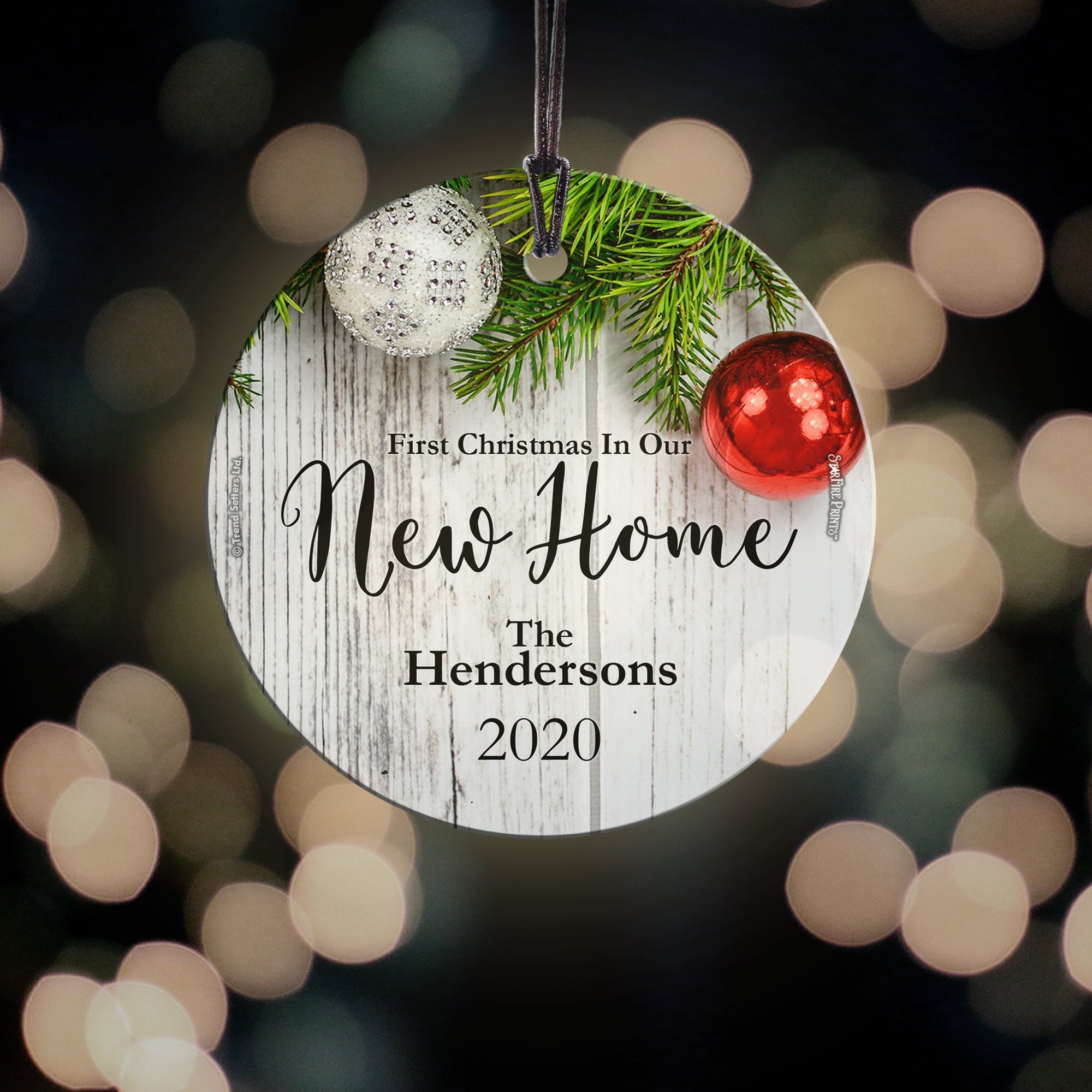 Christmas Collection (First Christmas in Our New Home – Personalized) StarFire Prints™ Hanging Glass Print