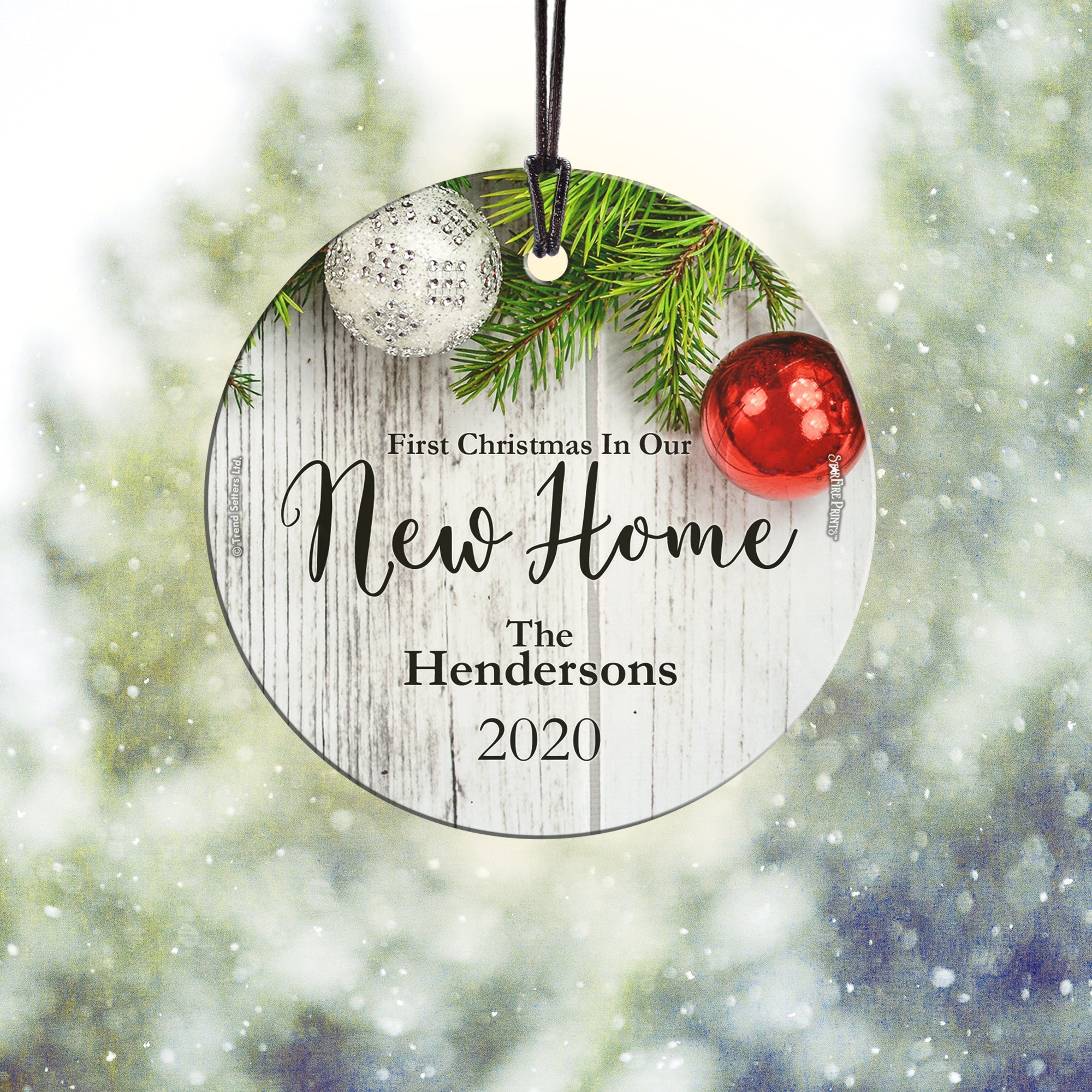 Christmas Collection (First Christmas in Our New Home – Personalized) StarFire Prints™ Hanging Glass Print