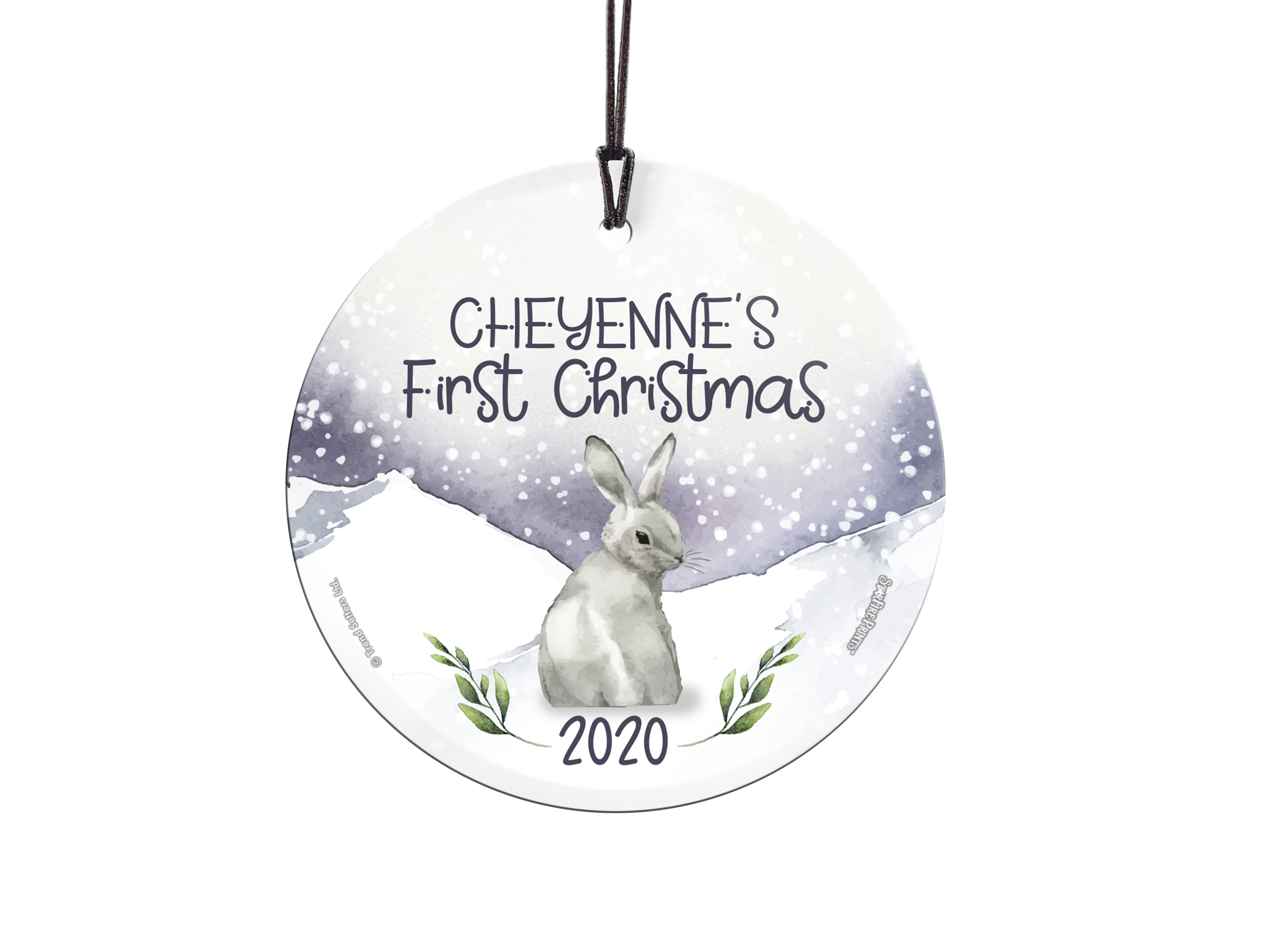 Christmas Collection (Baby’s First Christmas Bunny – Personalized) StarFire Prints Hanging Glass Print