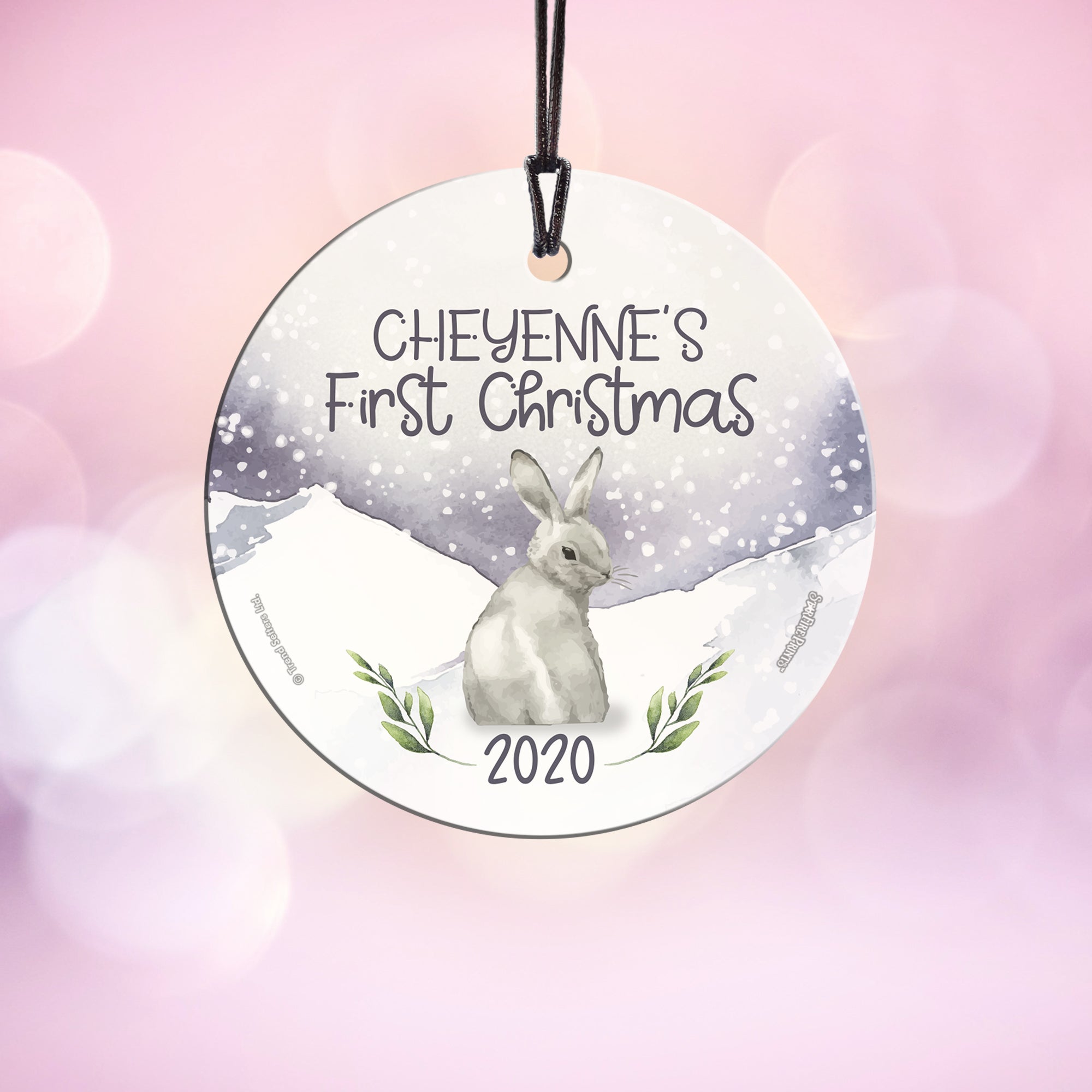 Christmas Collection (Baby’s First Christmas Bunny – Personalized) StarFire Prints Hanging Glass Print