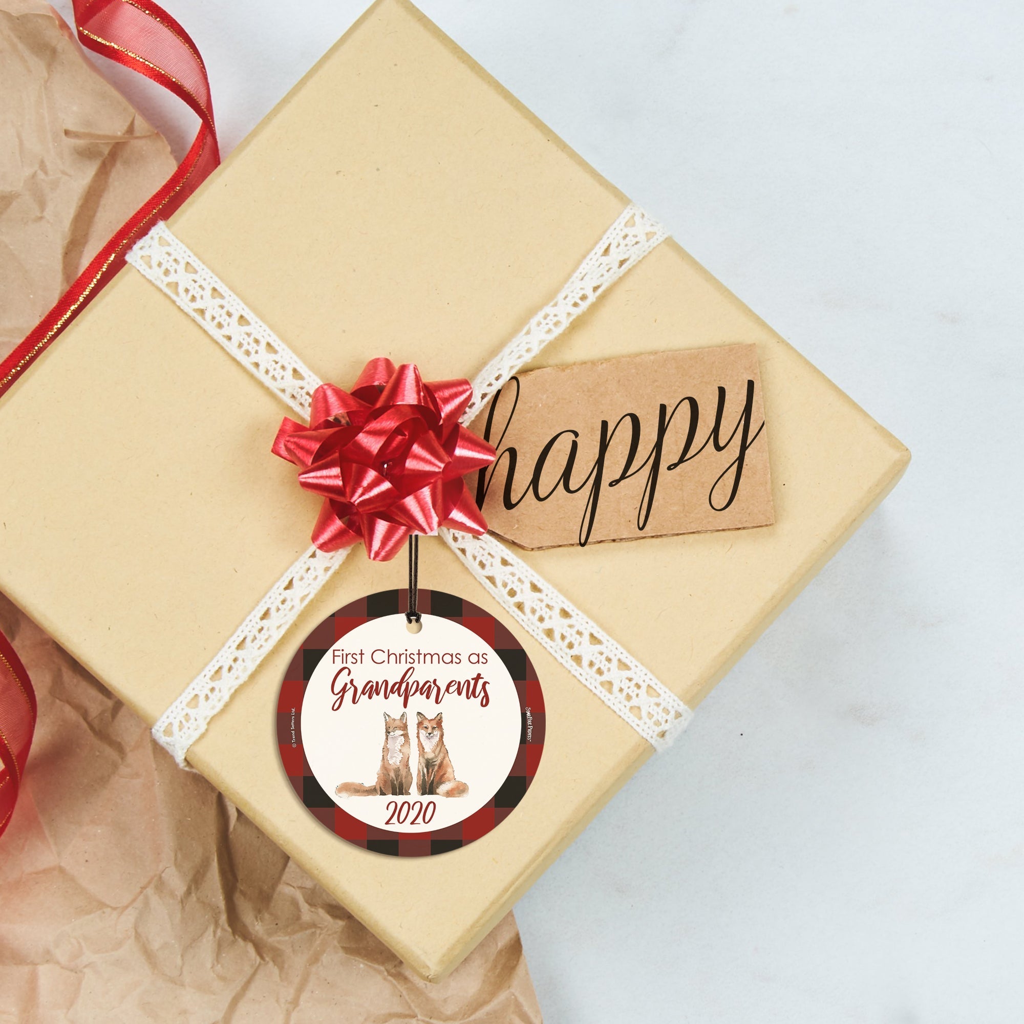 Christmas Collection (First Christmas as Grandparents Fox – Personalized) StarFire Prints Hanging Glass Print