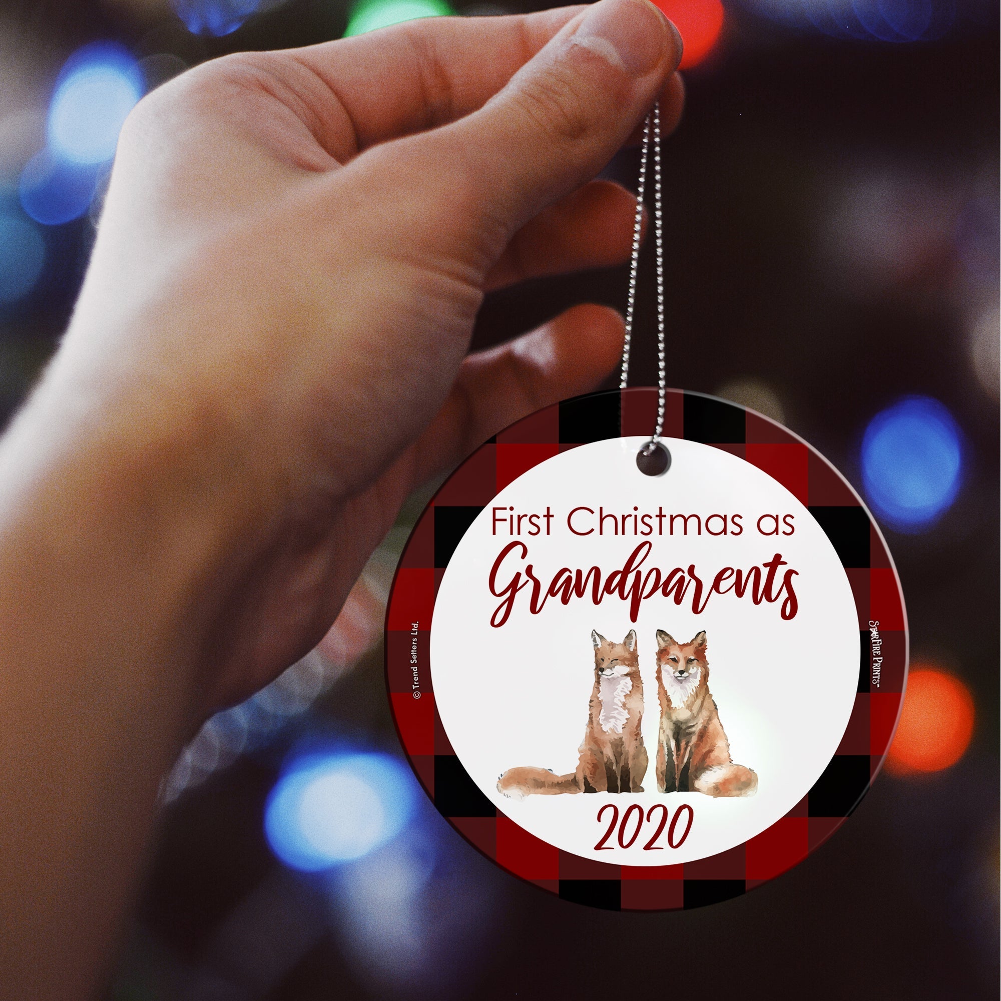 Christmas Collection (First Christmas as Grandparents Fox – Personalized) StarFire Prints Hanging Glass Print