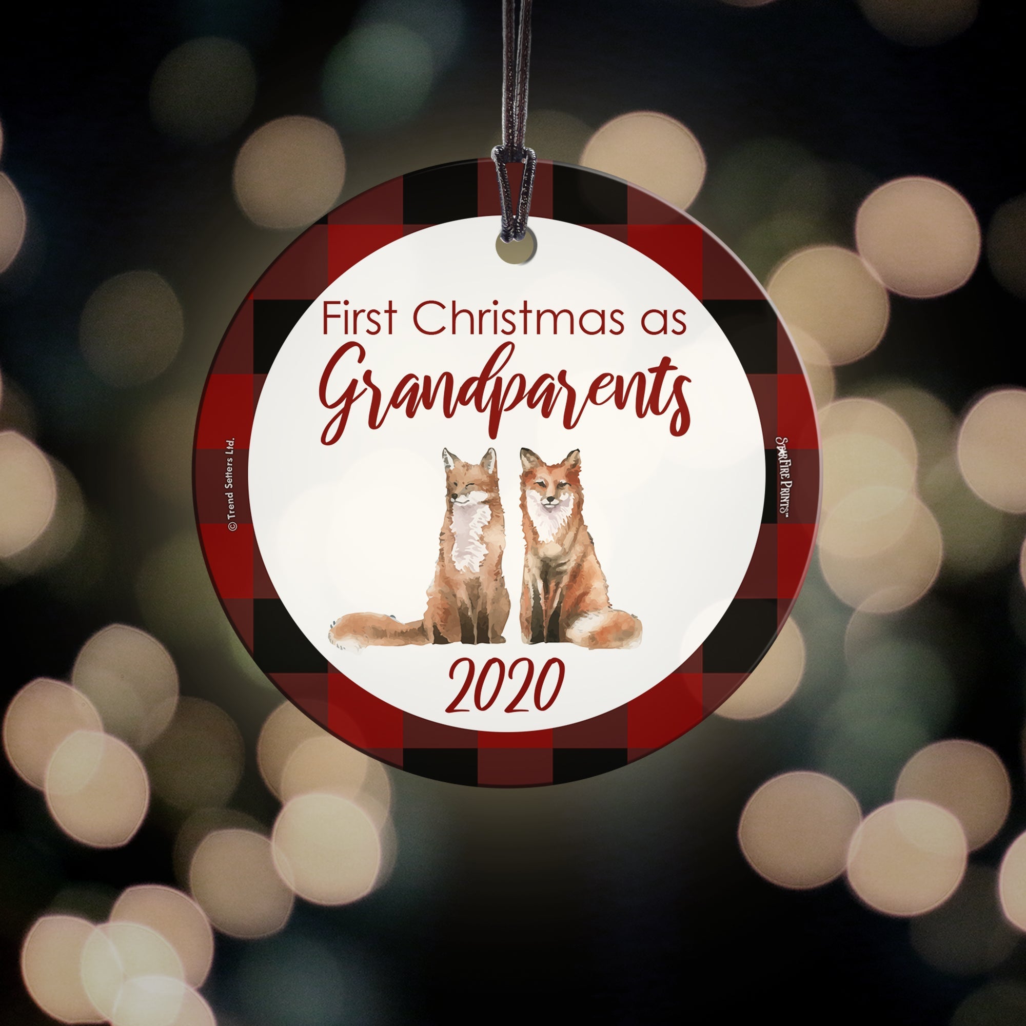 Christmas Collection (First Christmas as Grandparents Fox – Personalized) StarFire Prints Hanging Glass Print