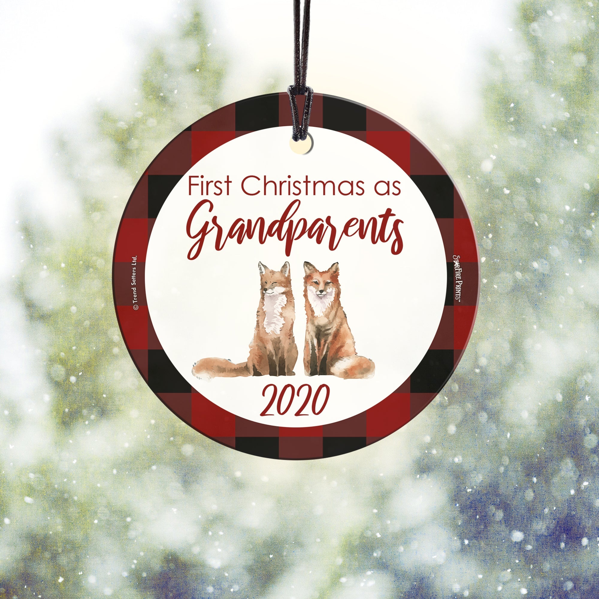 Christmas Collection (First Christmas as Grandparents Fox – Personalized) StarFire Prints Hanging Glass Print