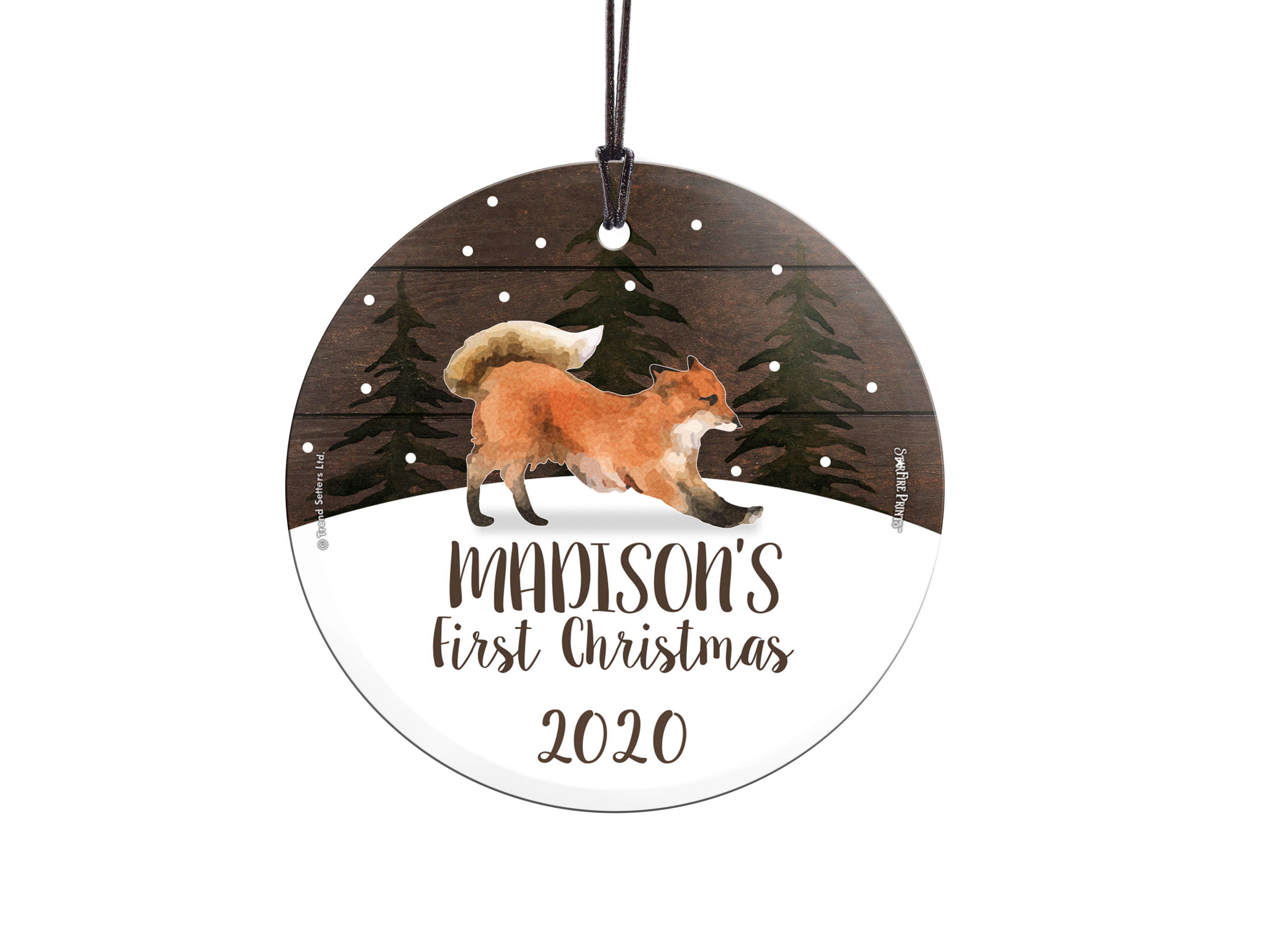 Christmas Collection (Baby’s First Christmas Fox – Personalized) StarFire Prints Hanging Glass Print