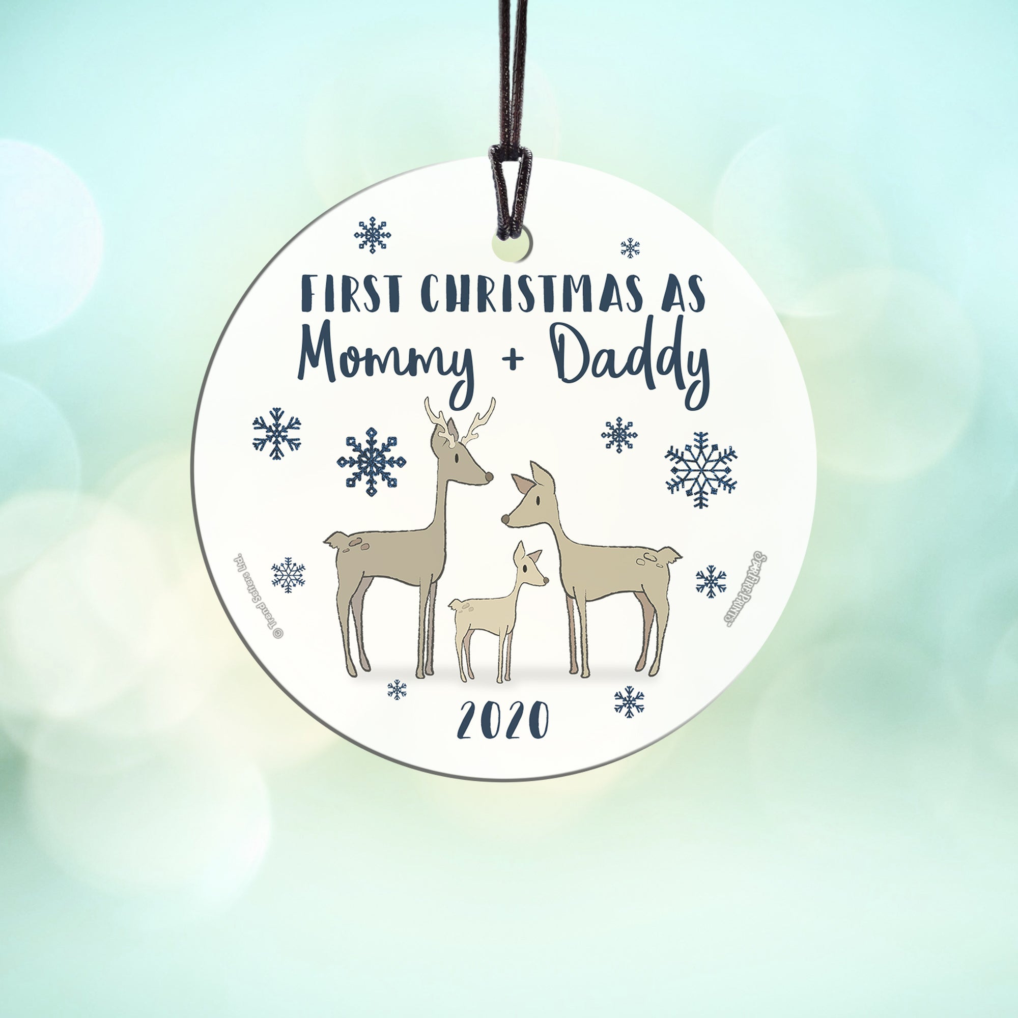 Christmas Collection (First Christmas as Mommy and Daddy Deer - Personalized) StarFire Prints Hanging Glass Print SPCIR1077