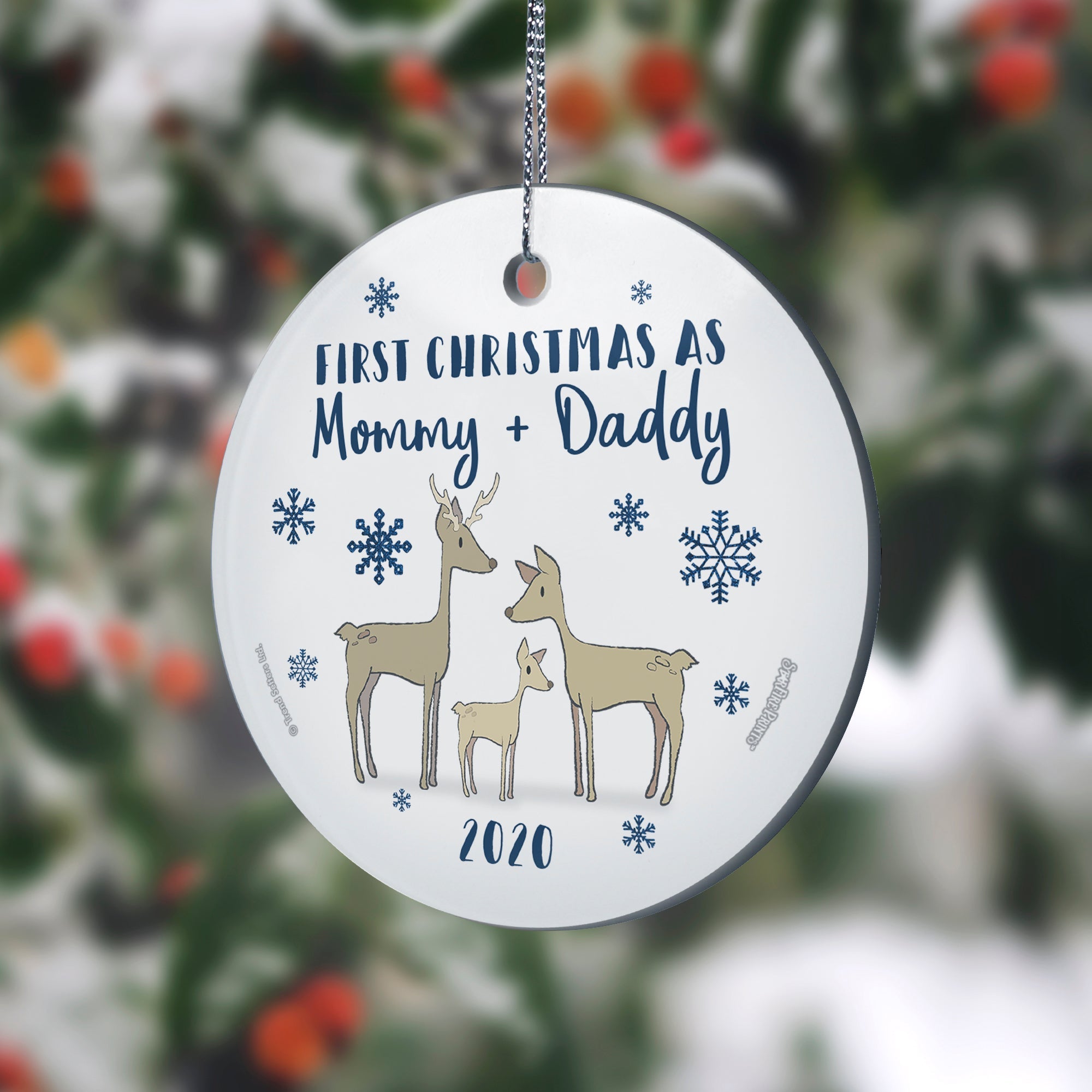 Christmas Collection (First Christmas as Mommy and Daddy Deer - Personalized) StarFire Prints Hanging Glass Print SPCIR1077