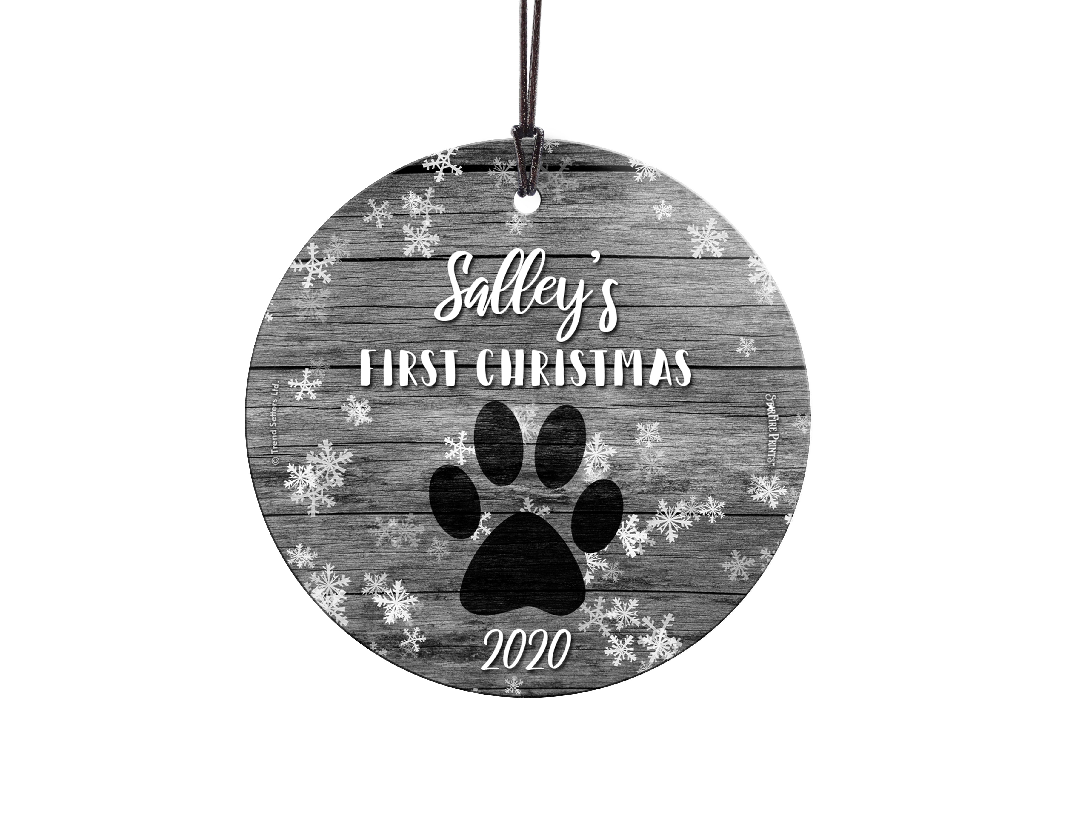 Christmas Collection (Dog’s First Christmas – Personalize with Name) StarFire Prints™ Hanging Glass Print