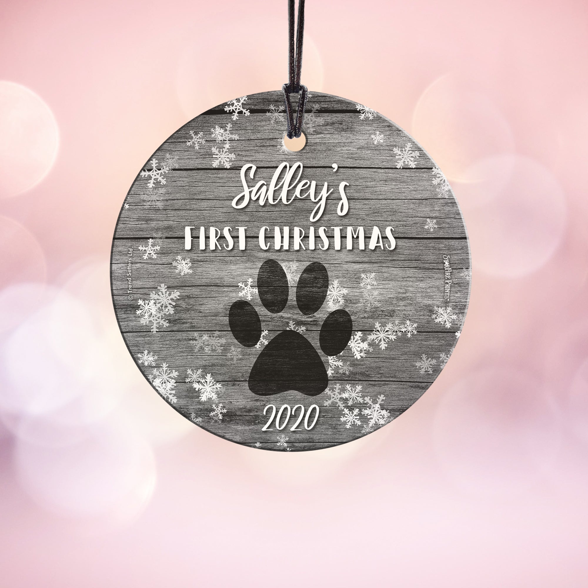 Christmas Collection (Dog’s First Christmas – Personalize with Name) StarFire Prints™ Hanging Glass Print