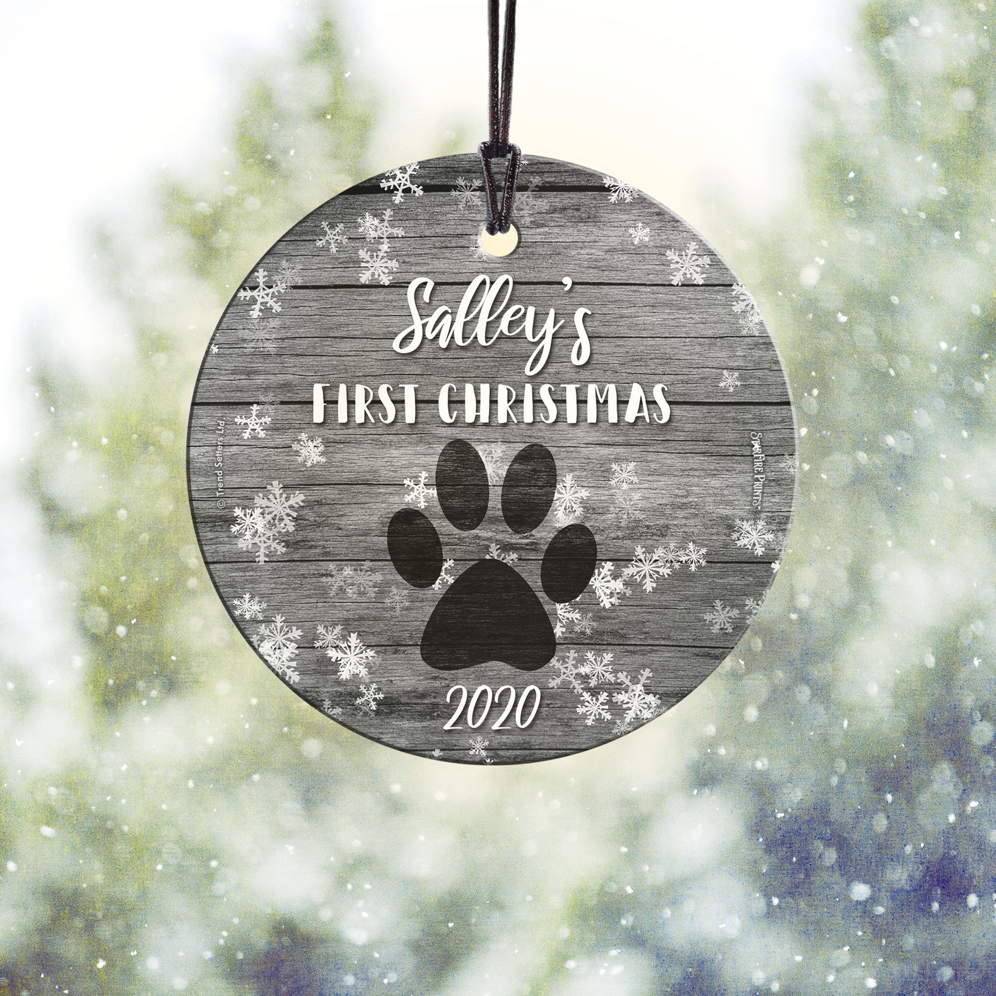 Christmas Collection (Dog’s First Christmas – Personalize with Name) StarFire Prints™ Hanging Glass Print