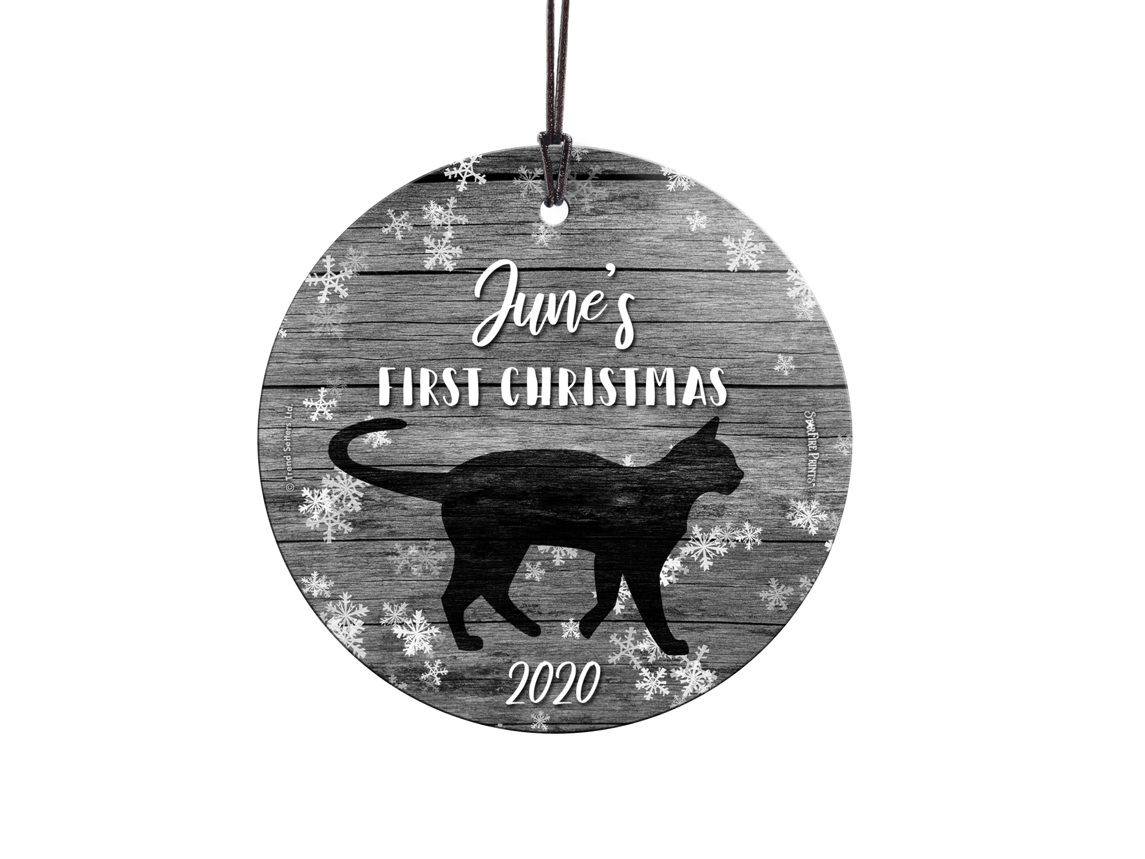 Christmas Collection (Cat's First Christmas - Personalized) StarFire Prints Hanging Glass Print SPCIR1083
