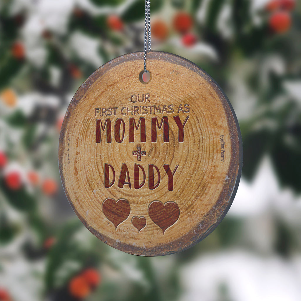 Christmas Collection (First Christmas as Mommy and Daddy Log) StarFire Prints™ Hanging Glass Print SPCIR1084