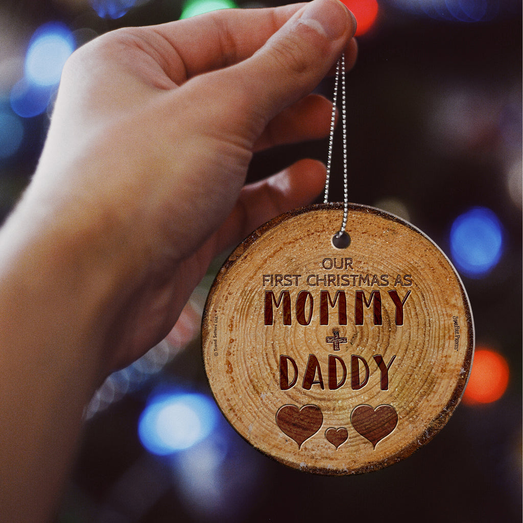 Christmas Collection (First Christmas as Mommy and Daddy Log) StarFire Prints™ Hanging Glass Print SPCIR1084