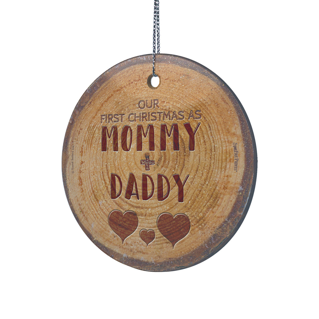 Christmas Collection (First Christmas as Mommy and Daddy Log) StarFire Prints™ Hanging Glass Print SPCIR1084