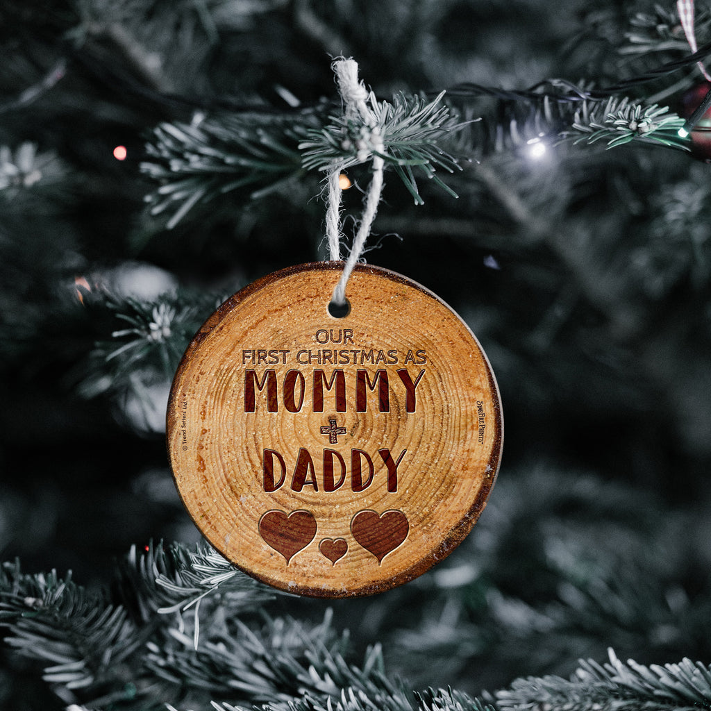 Christmas Collection (First Christmas as Mommy and Daddy Log) StarFire Prints™ Hanging Glass Print SPCIR1084