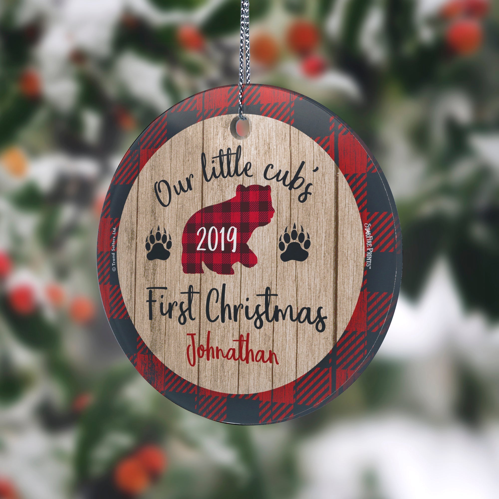 Christmas Collection (Baby's First Christmas - Little Cub) StarFire Prints Hanging Glass Print