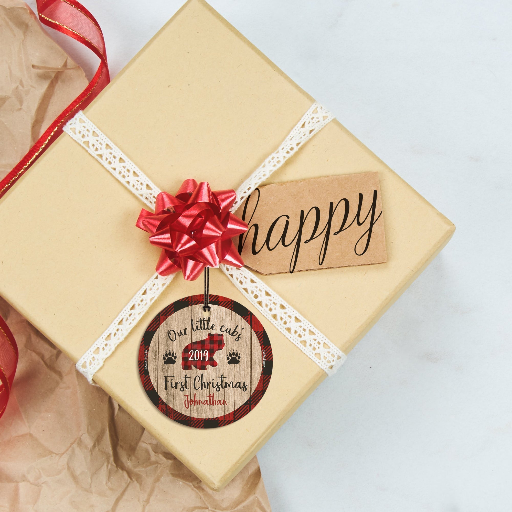 Christmas Collection (Baby's First Christmas - Little Cub) StarFire Prints Hanging Glass Print