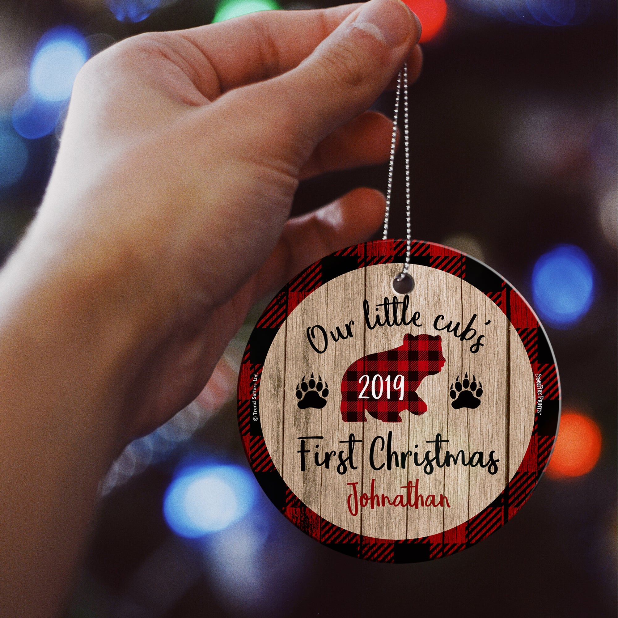 Christmas Collection (Baby's First Christmas - Little Cub) StarFire Prints Hanging Glass Print