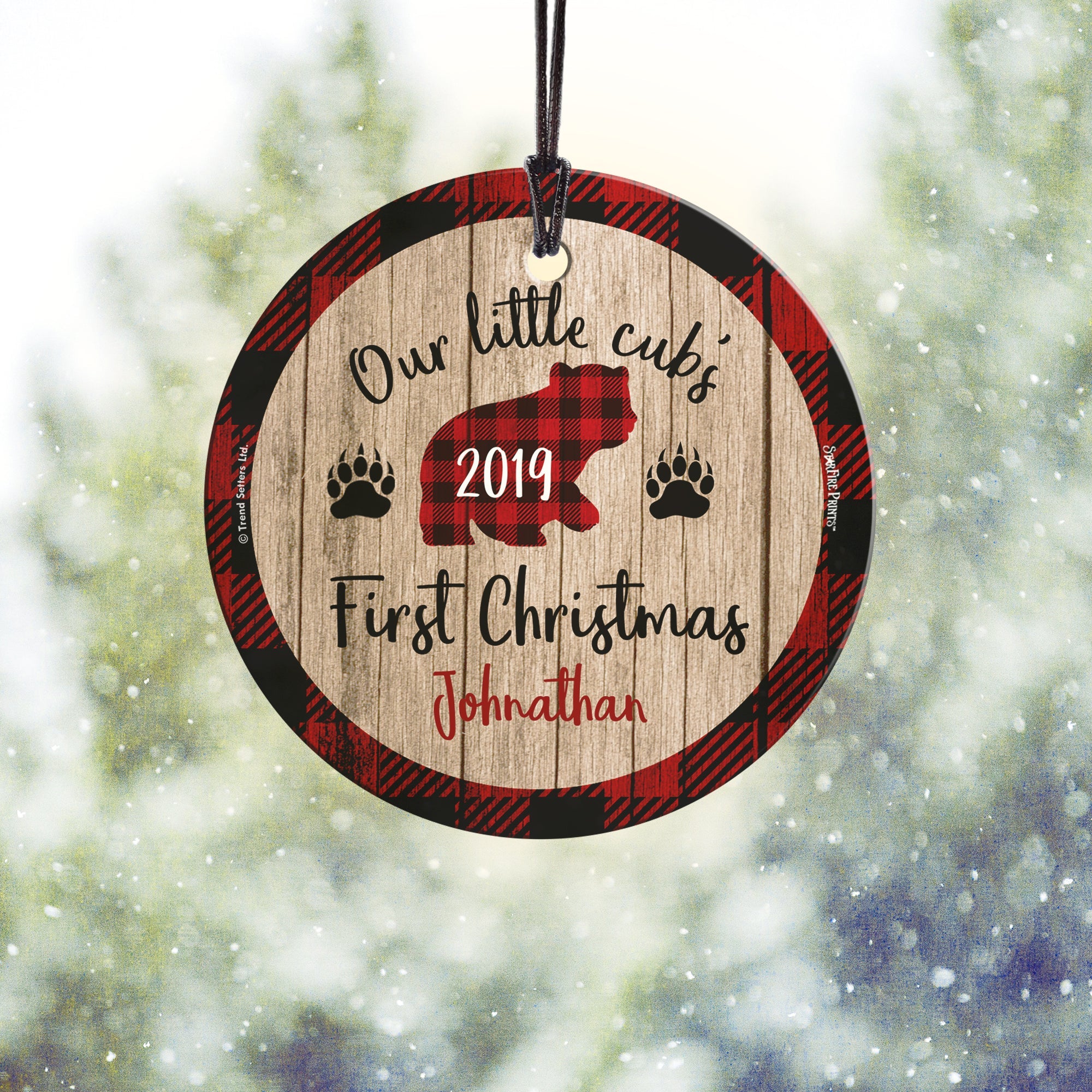 Christmas Collection (Baby's First Christmas - Little Cub) StarFire Prints Hanging Glass Print