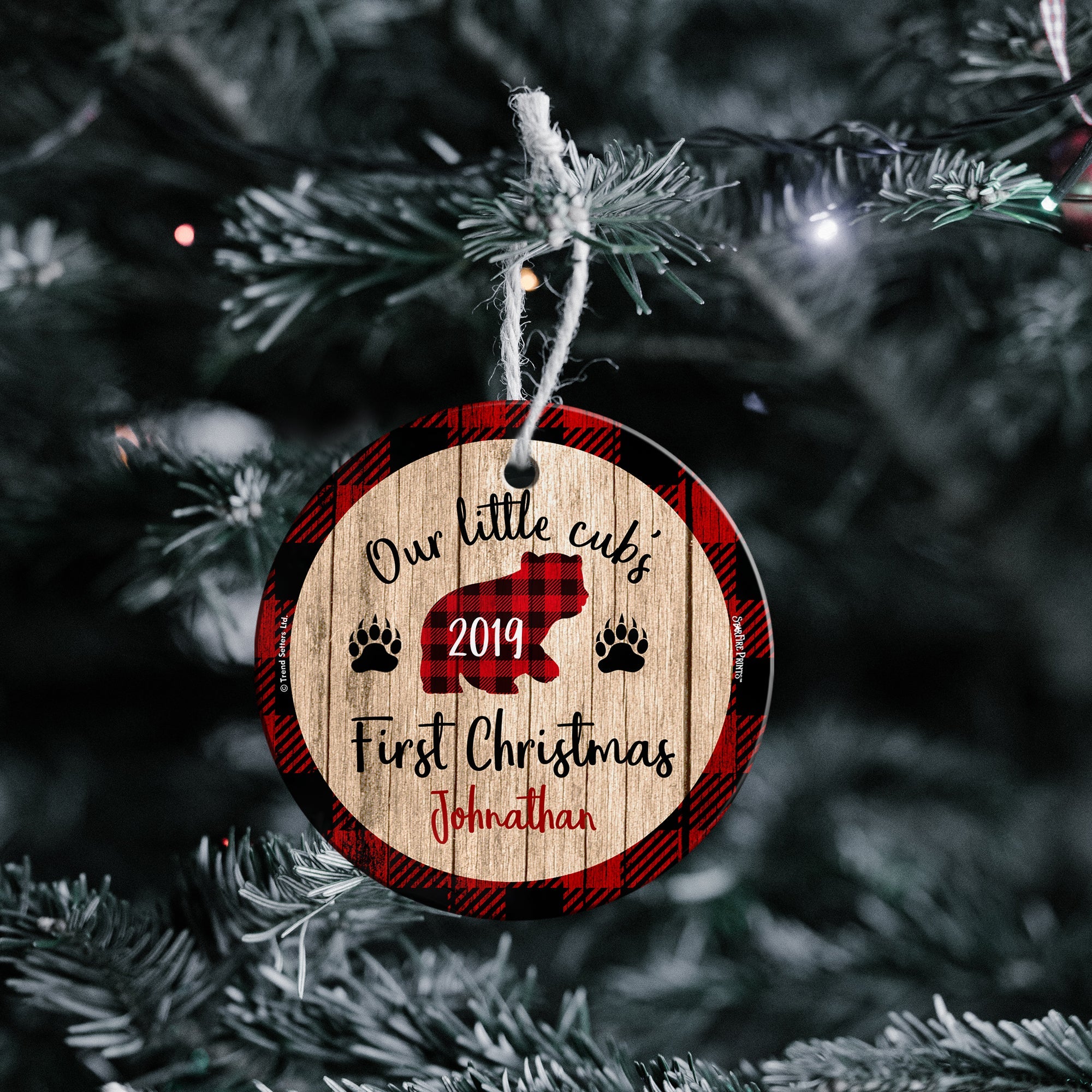 Christmas Collection (Baby's First Christmas - Little Cub) StarFire Prints Hanging Glass Print