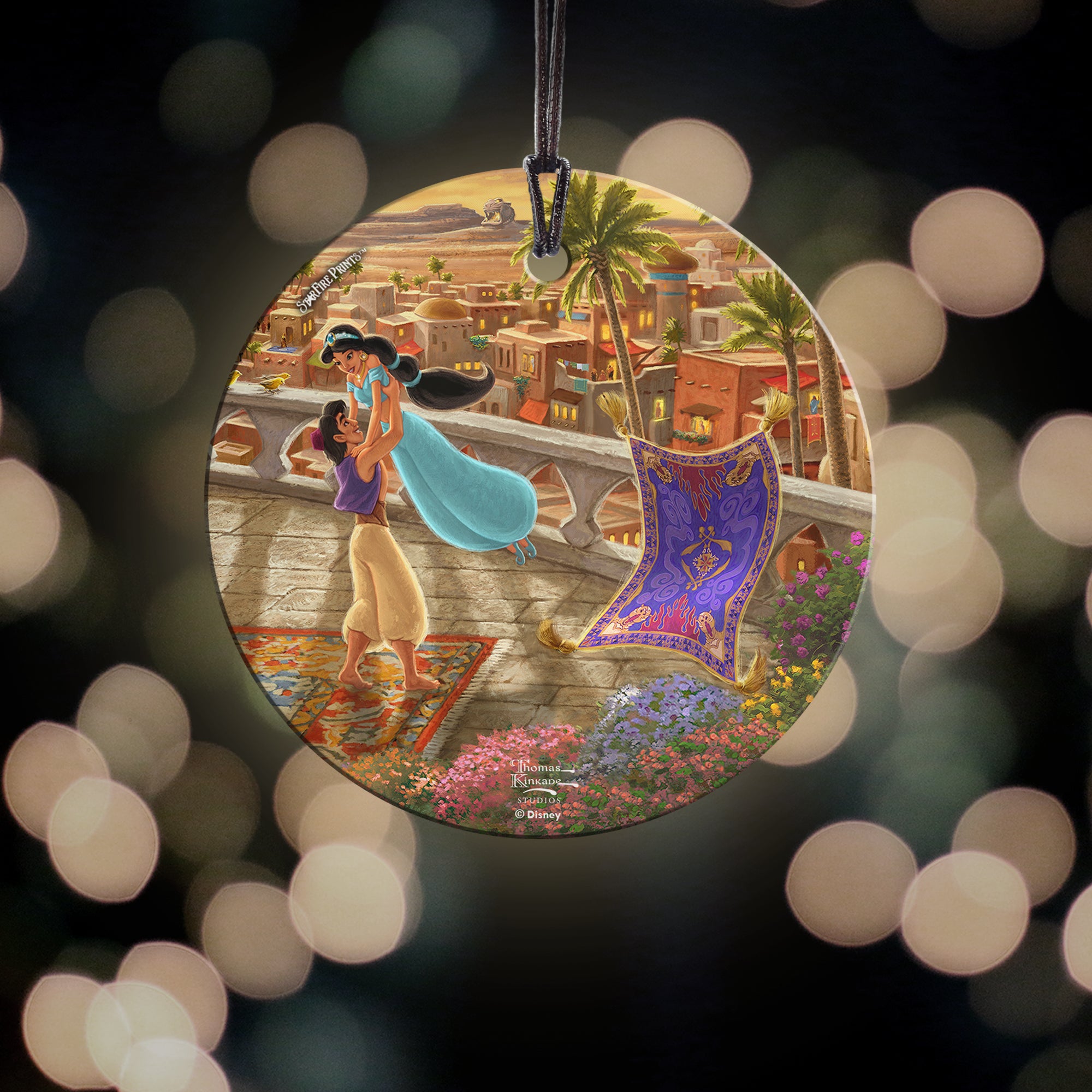 Disney (Jasmine Dancing in the Desert Sunset- Jasmine and Aladdin) StarFire Prints™ Hanging Glass Print SPCIR1089