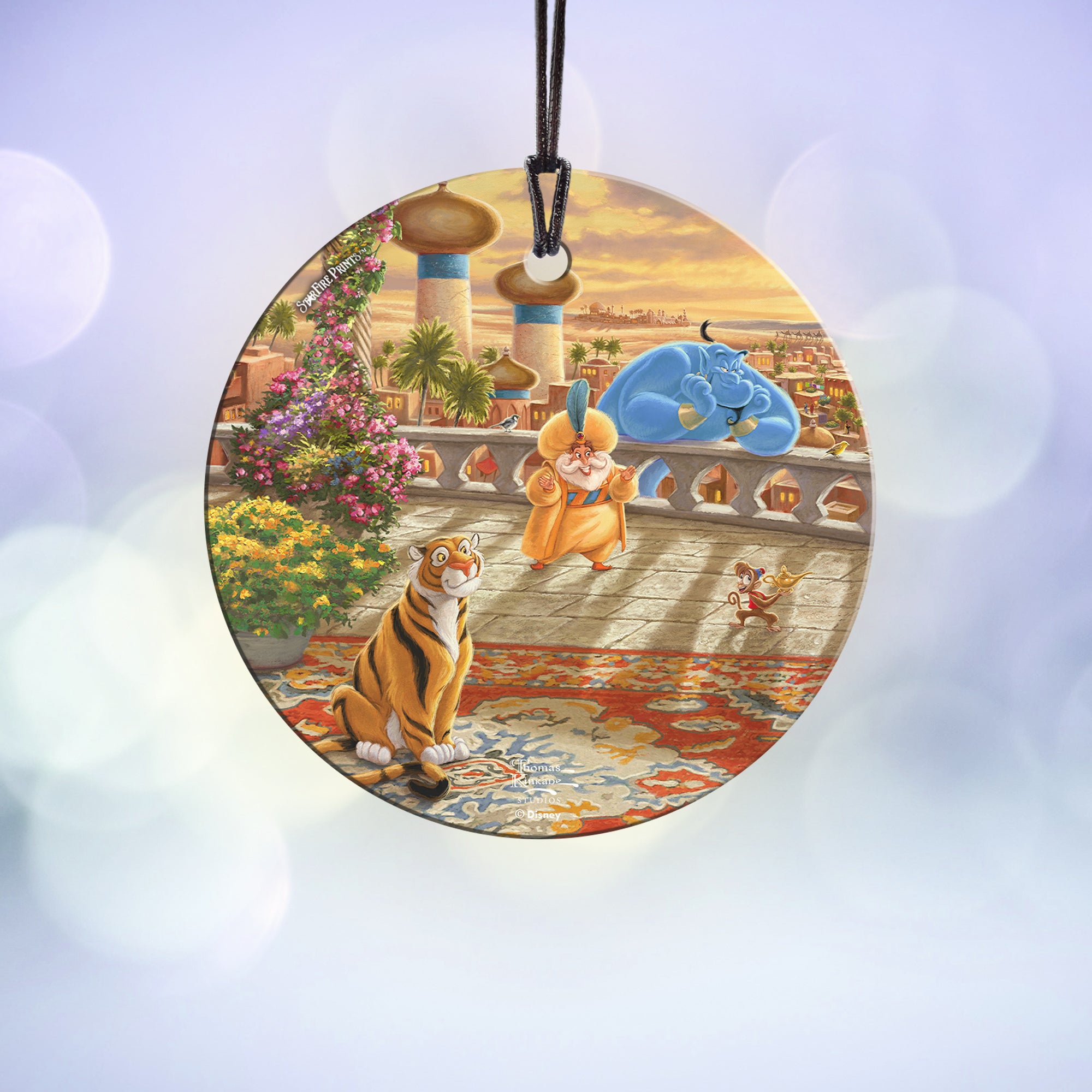 Disney (Jasmine Dancing in the Desert Sunset- Genie and Abu) StarFire Prints™ Hanging Glass Print SPCIR1090