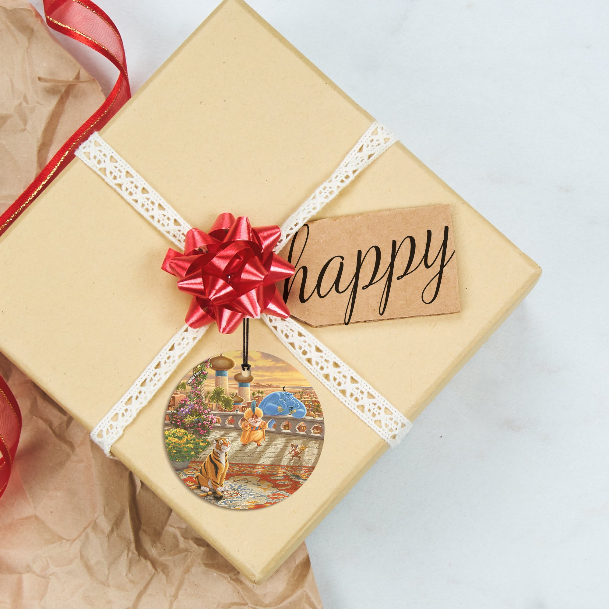 Disney (Jasmine Dancing in the Desert Sunset- Genie and Abu) StarFire Prints™ Hanging Glass Print SPCIR1090