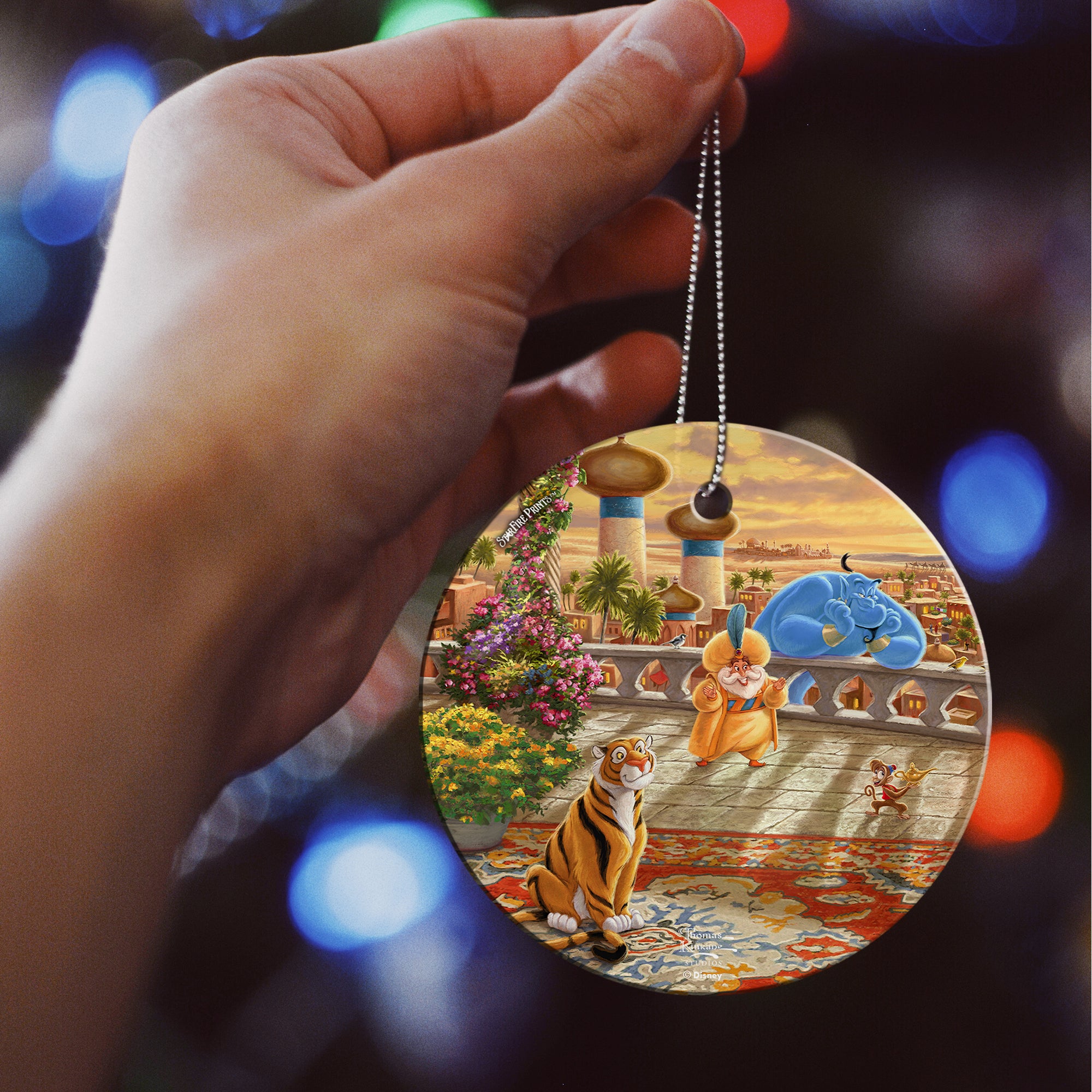 Disney (Jasmine Dancing in the Desert Sunset- Genie and Abu) StarFire Prints™ Hanging Glass Print SPCIR1090