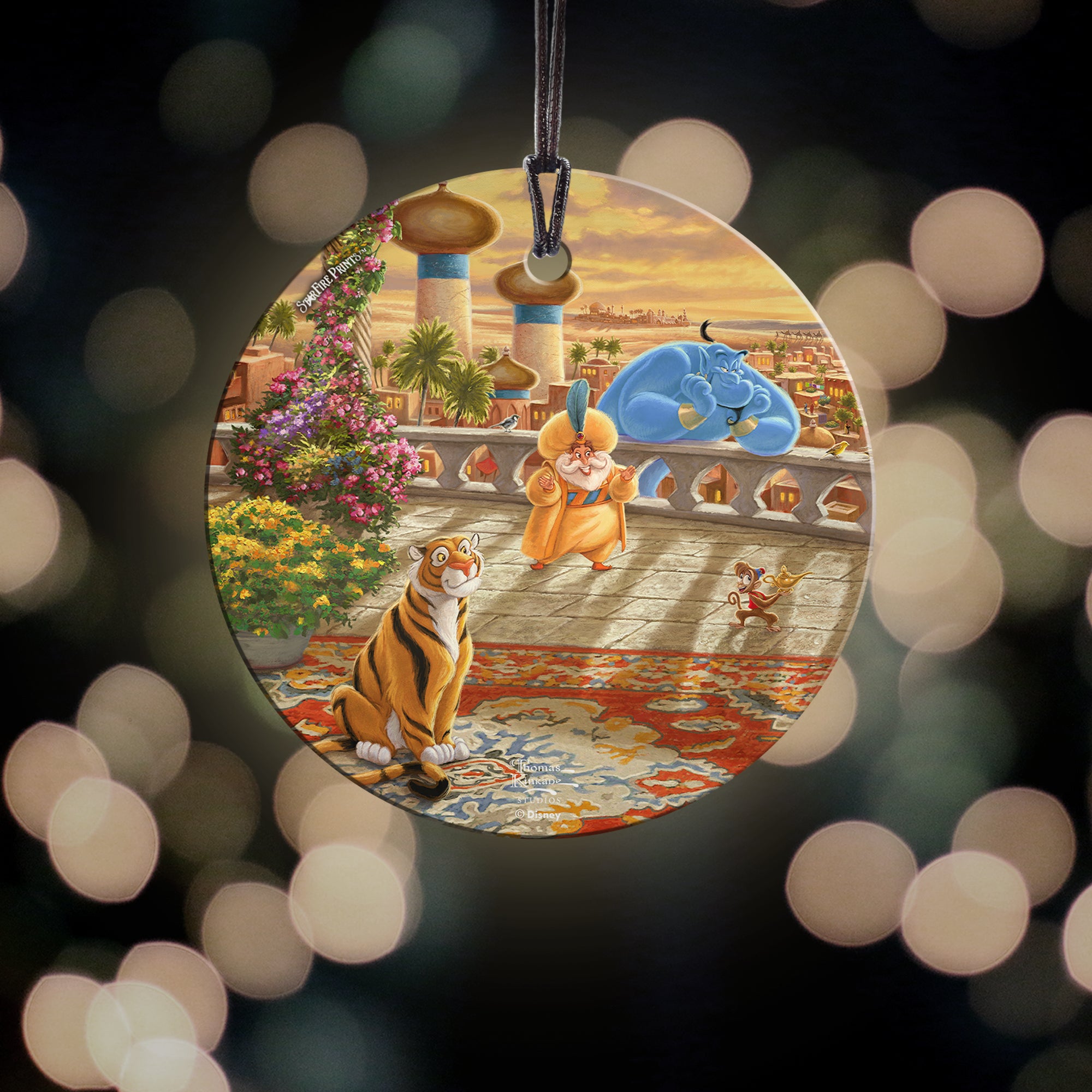 Disney (Jasmine Dancing in the Desert Sunset- Genie and Abu) StarFire Prints™ Hanging Glass Print SPCIR1090