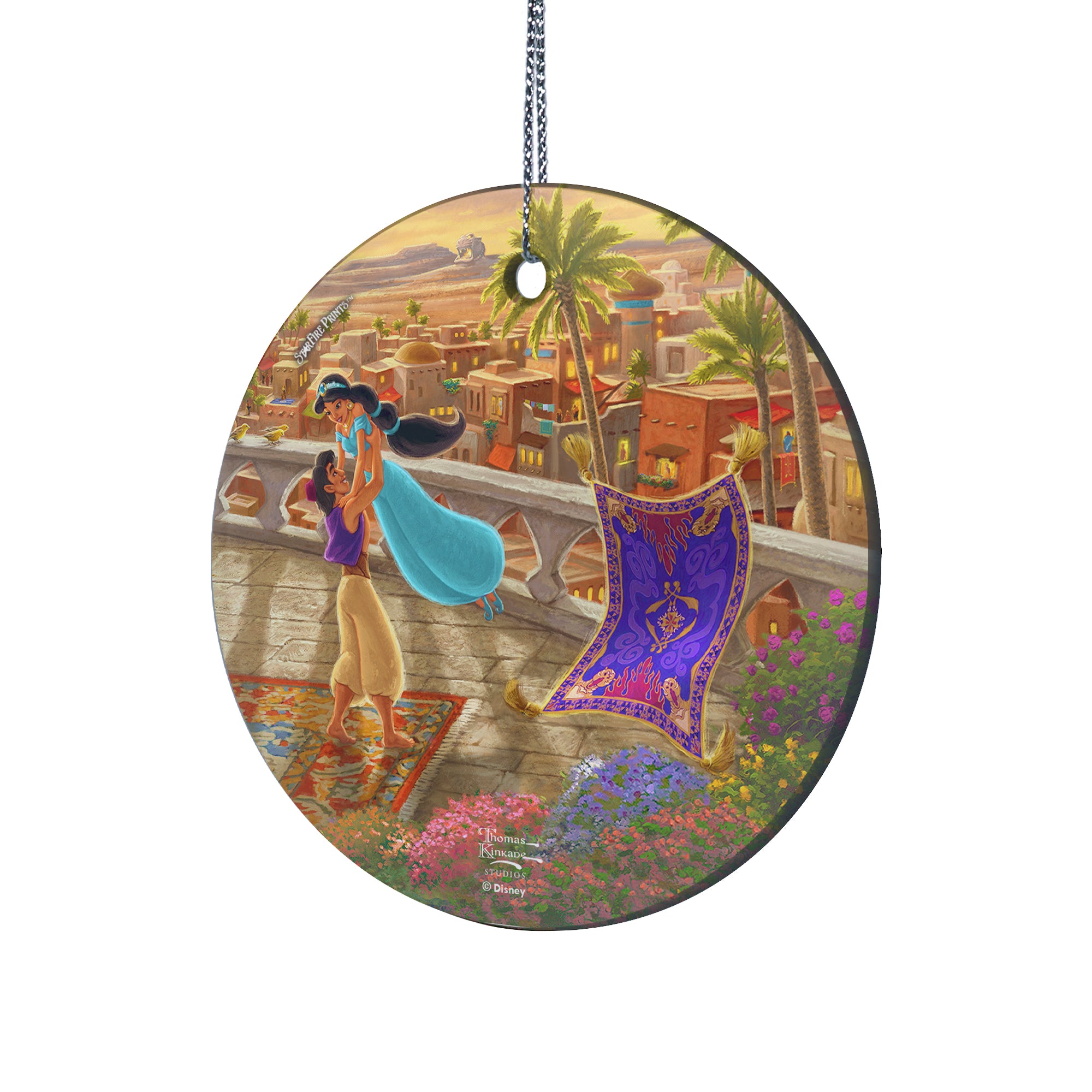 Disney (Jasmine Dancing in the Desert Sunset- Genie and Abu) StarFire Prints™ Hanging Glass Print SPCIR1090