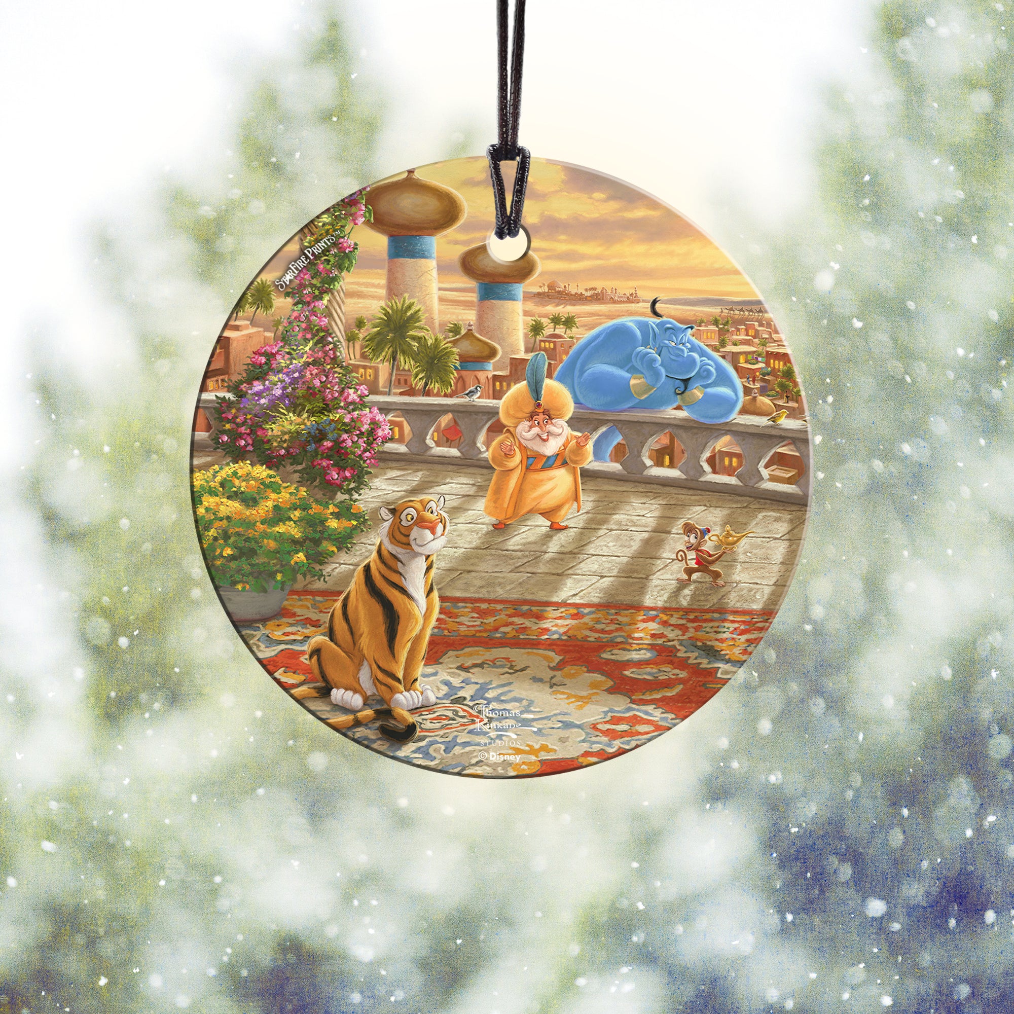 Disney (Jasmine Dancing in the Desert Sunset- Genie and Abu) StarFire Prints™ Hanging Glass Print SPCIR1090