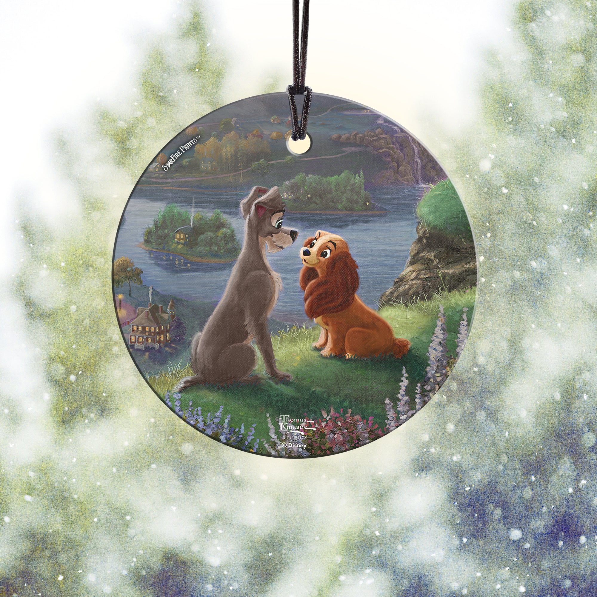 Disney (Lady and the Tramp Falling in Love - Lady and the Tramp) StarFire Prints™ Hanging Glass Print SPCIR1091