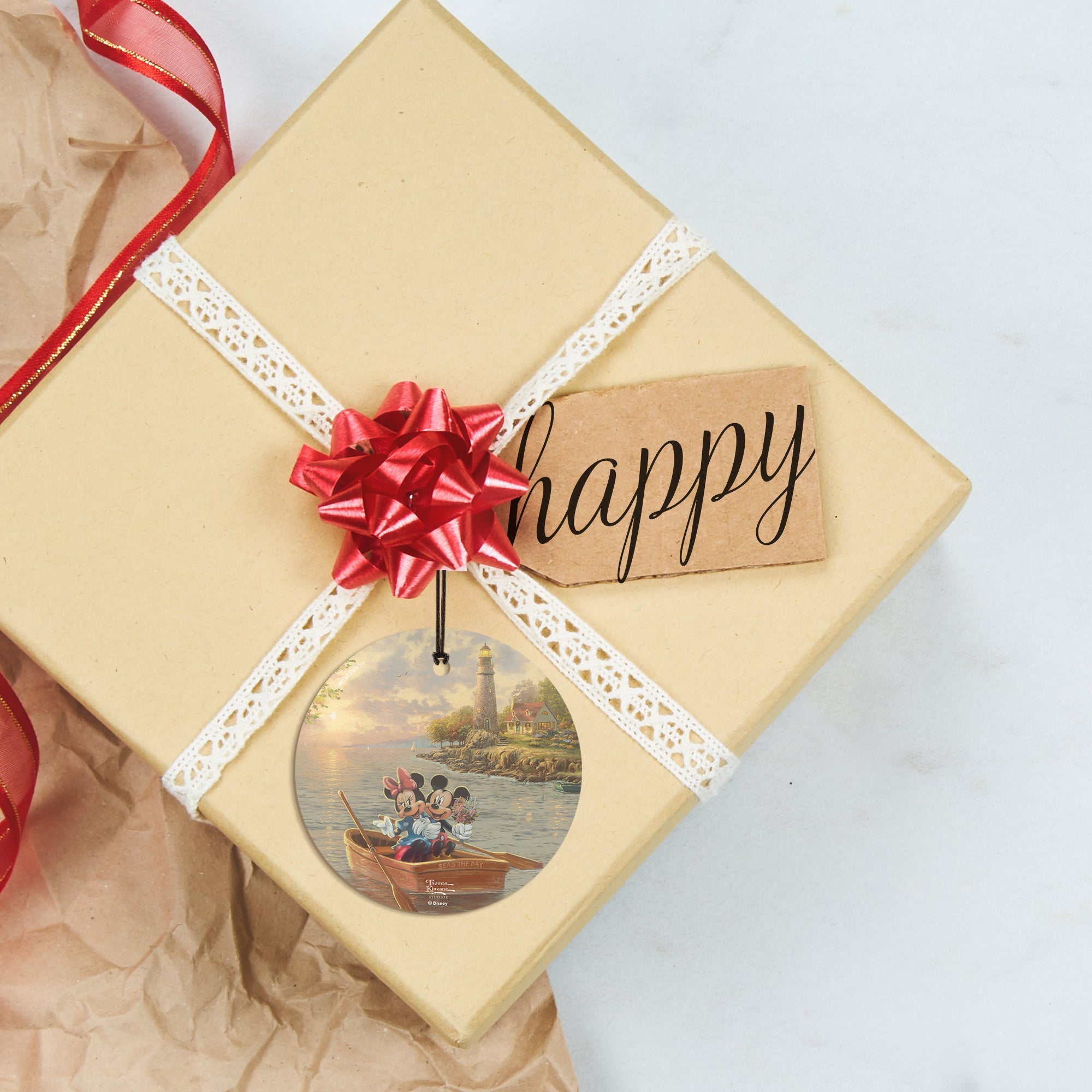 Disney (Mickey and Minnie Lighthouse Cove - Mickey and Minnie) StarFire Prints™ Hanging Glass Print SPCIR1098