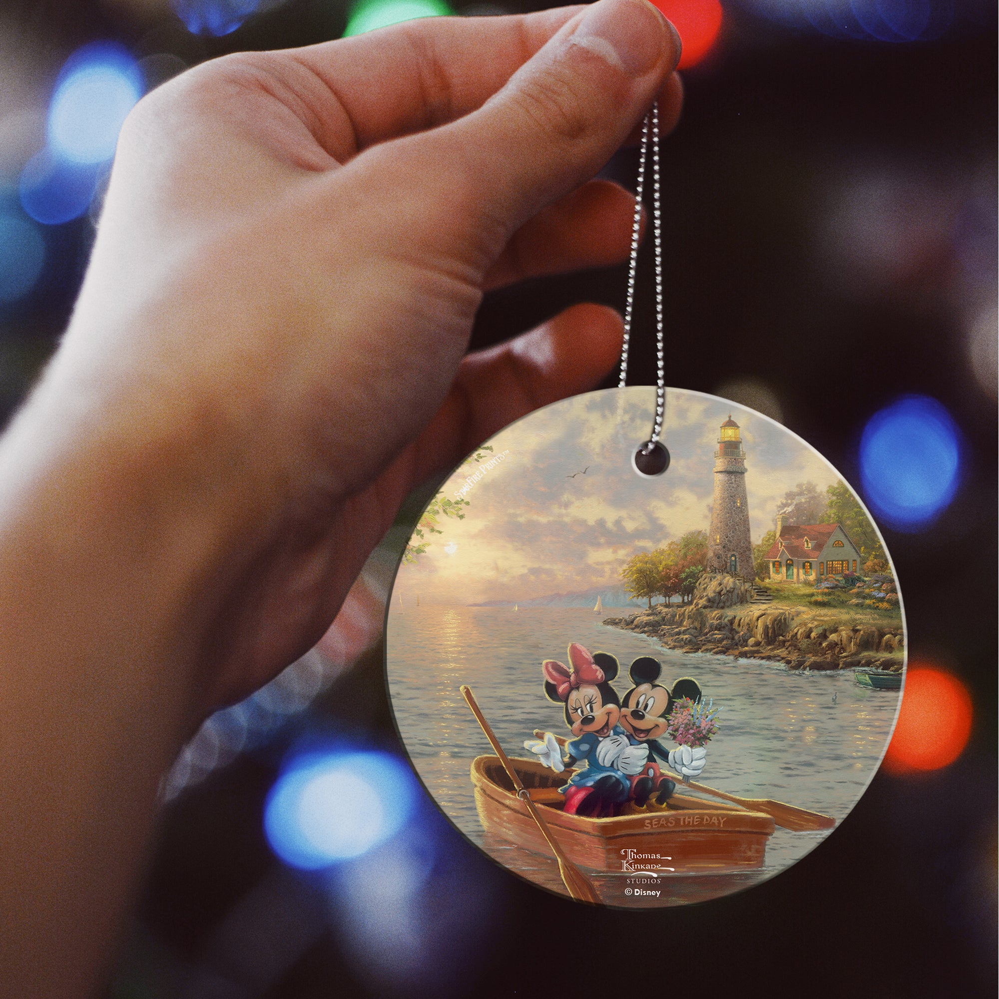 Disney (Mickey and Minnie Lighthouse Cove - Mickey and Minnie) StarFire Prints™ Hanging Glass Print SPCIR1098