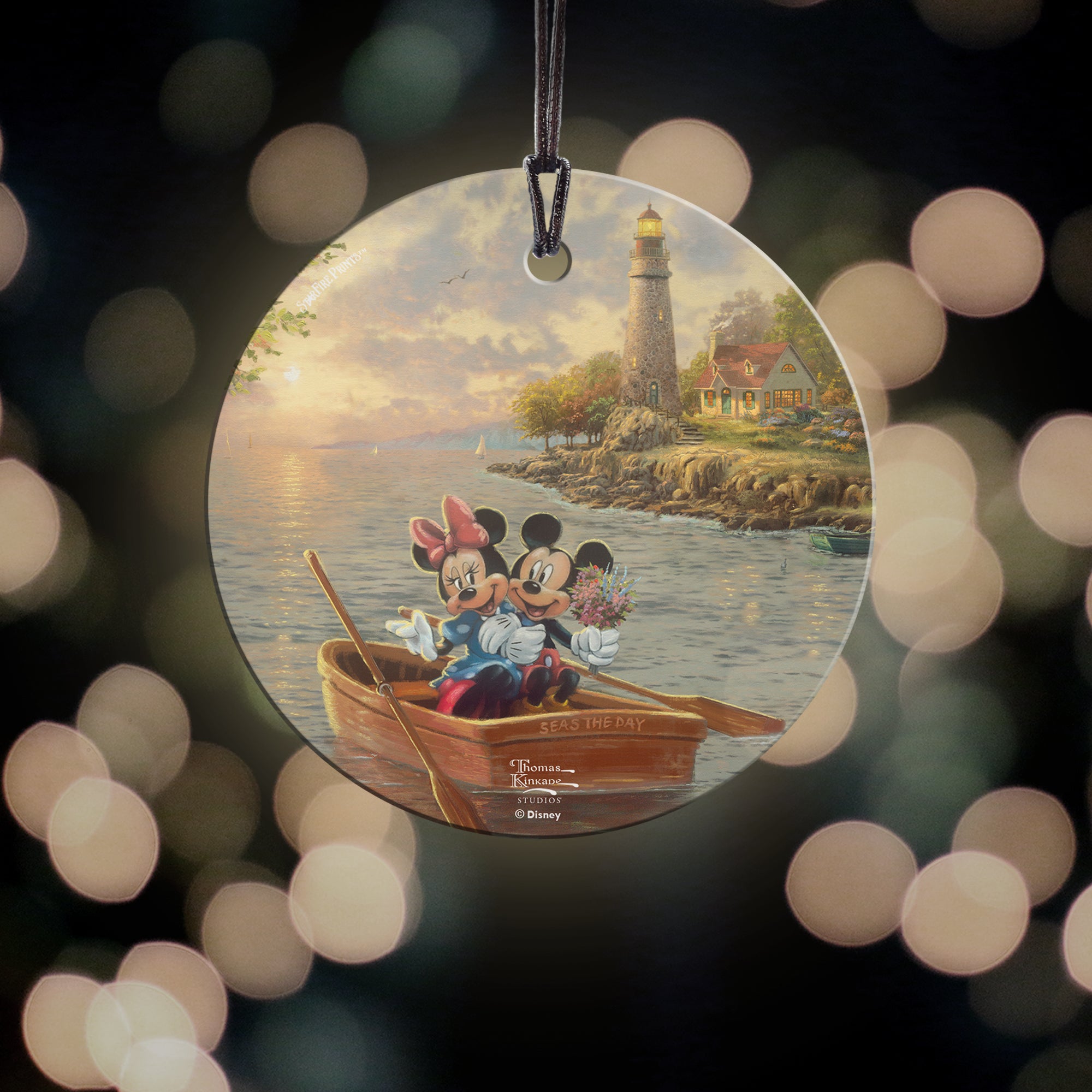 Disney (Mickey and Minnie Lighthouse Cove - Mickey and Minnie) StarFire Prints™ Hanging Glass Print SPCIR1098