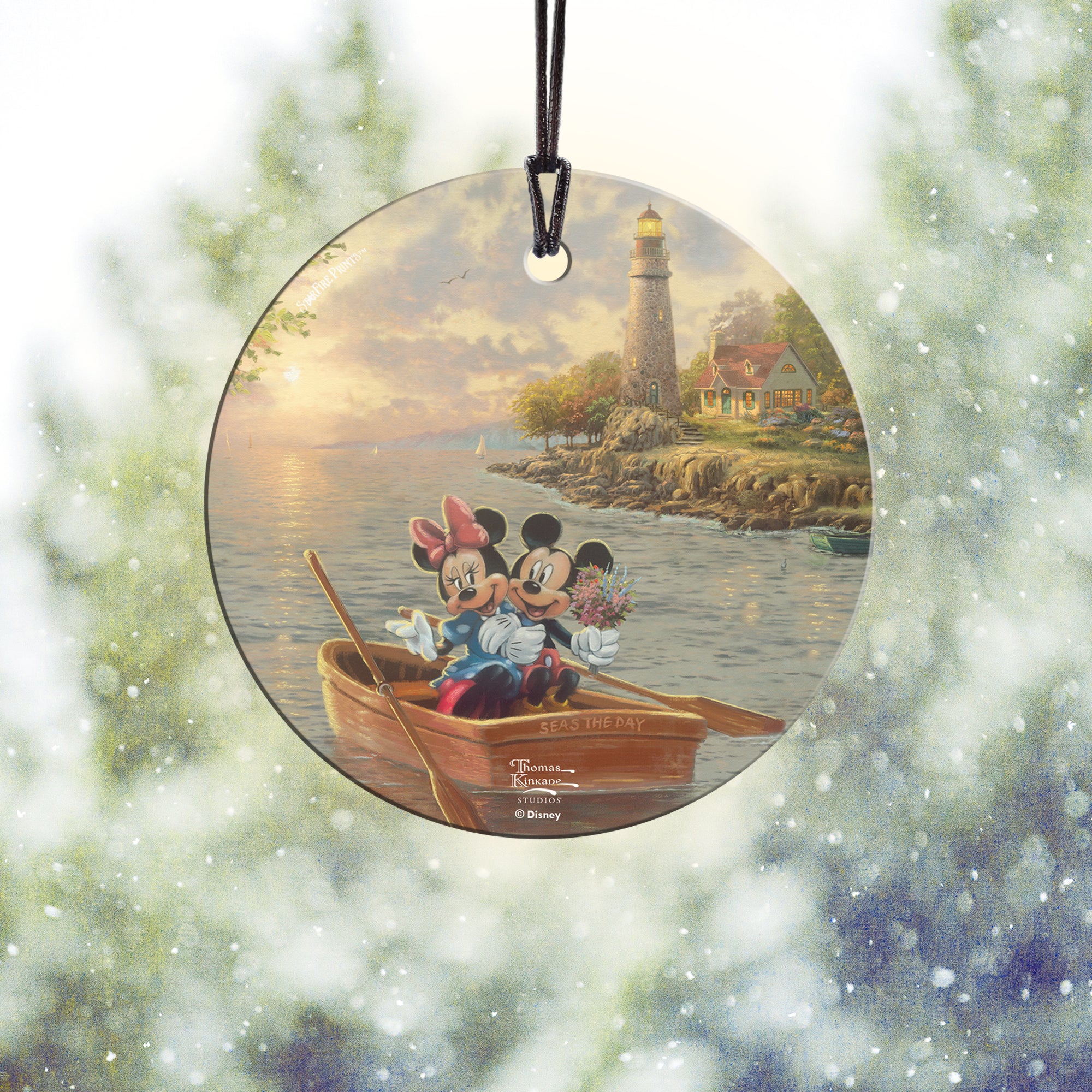 Disney (Mickey and Minnie Lighthouse Cove - Mickey and Minnie) StarFire Prints™ Hanging Glass Print SPCIR1098