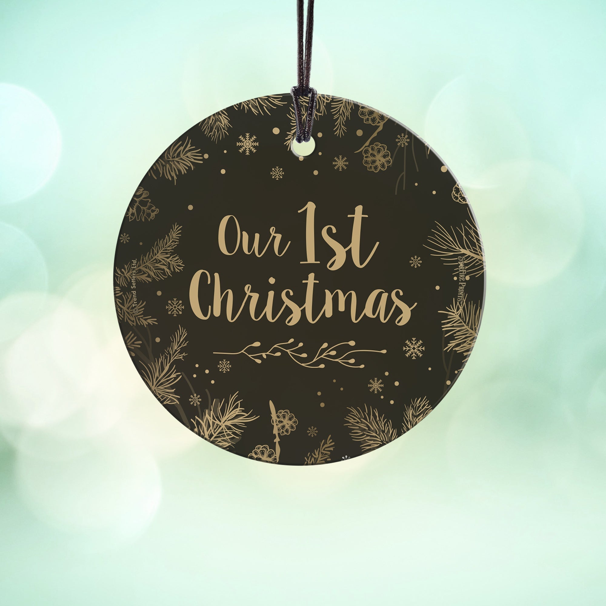 Christmas Collection (Christmas Gold - Personalized) StarFire Prints™ Hanging Glass Print SPCIR1135