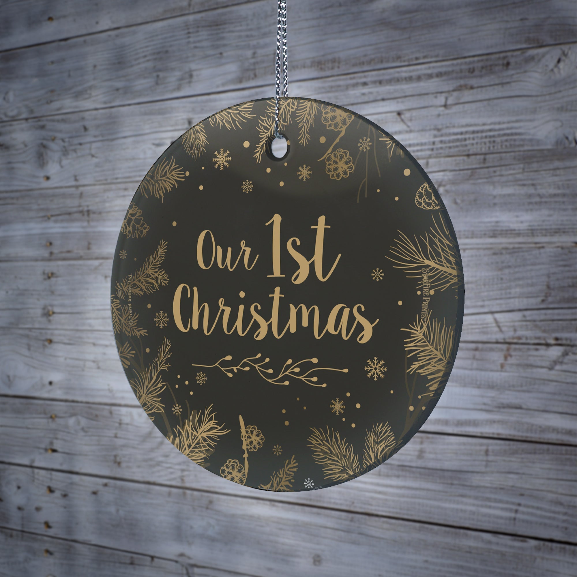 Christmas Collection (Christmas Gold - Personalized) StarFire Prints™ Hanging Glass Print SPCIR1135