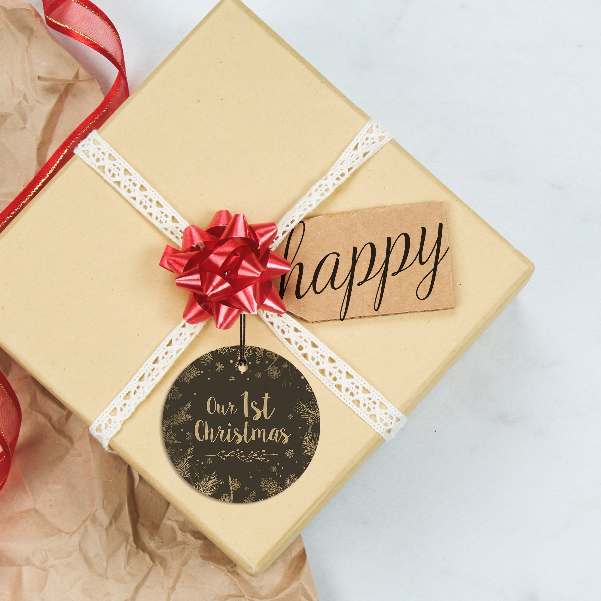 Christmas Collection (Christmas Gold - Personalized) StarFire Prints™ Hanging Glass Print SPCIR1135