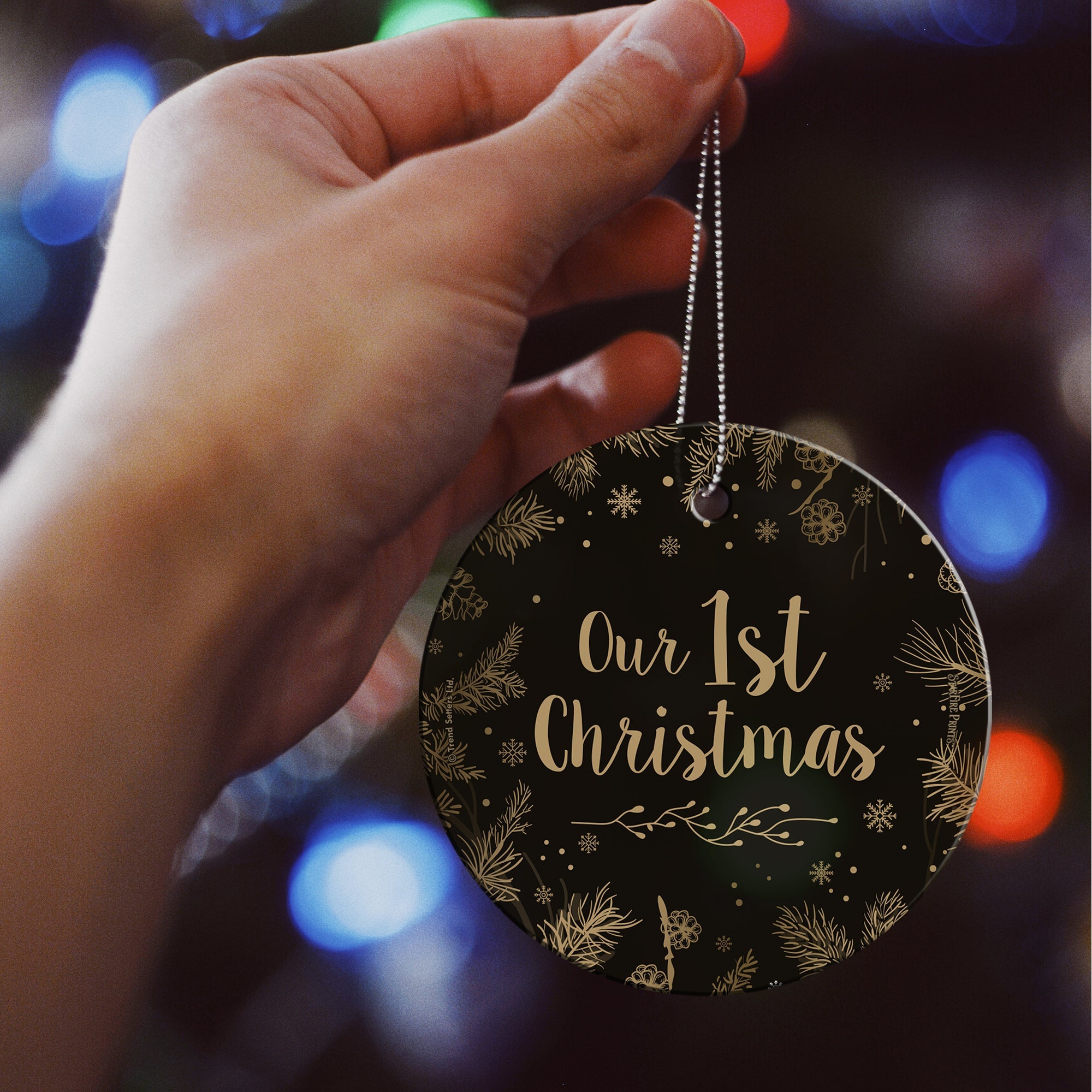 Christmas Collection (Christmas Gold - Personalized) StarFire Prints™ Hanging Glass Print SPCIR1135