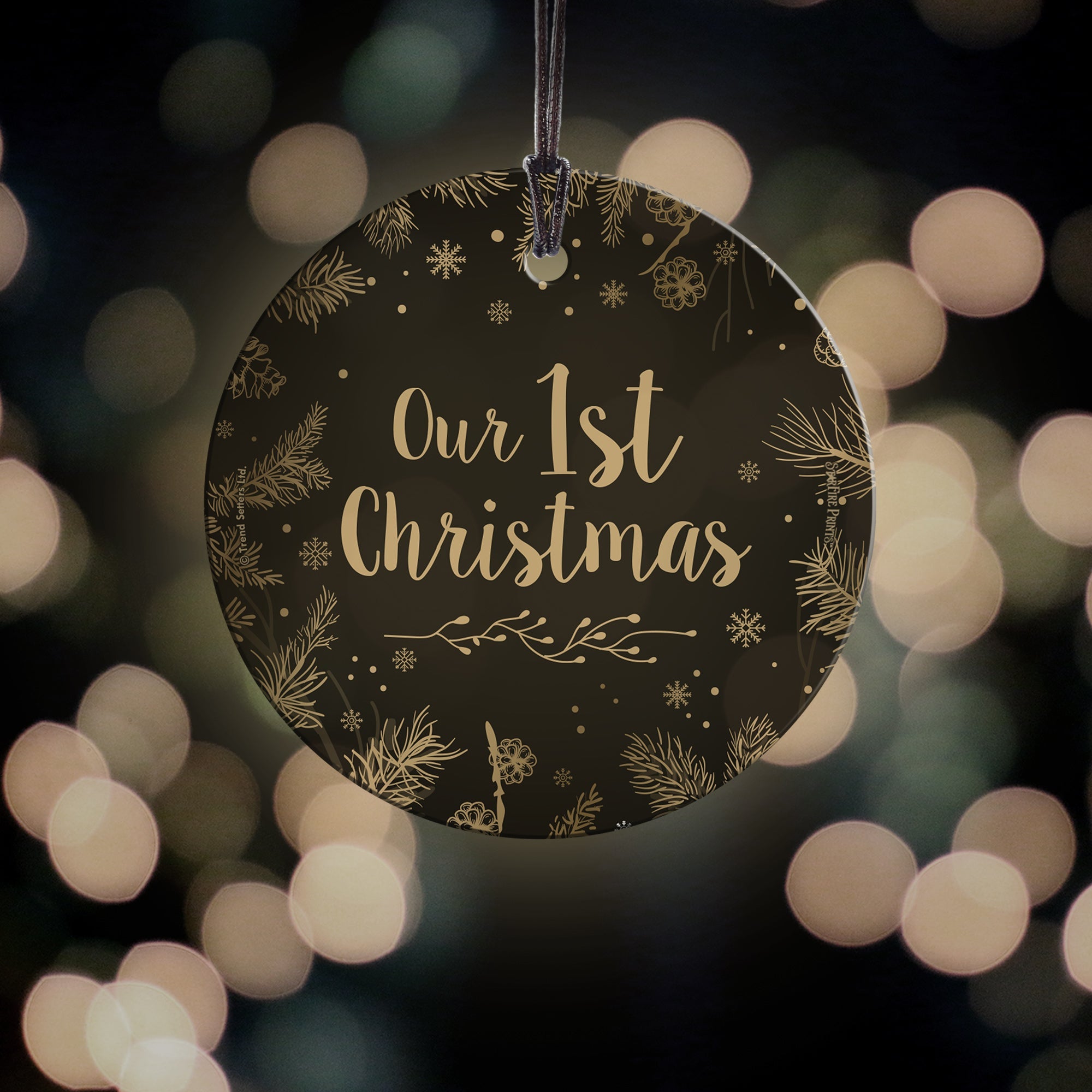 Christmas Collection (Christmas Gold - Personalized) StarFire Prints™ Hanging Glass Print SPCIR1135