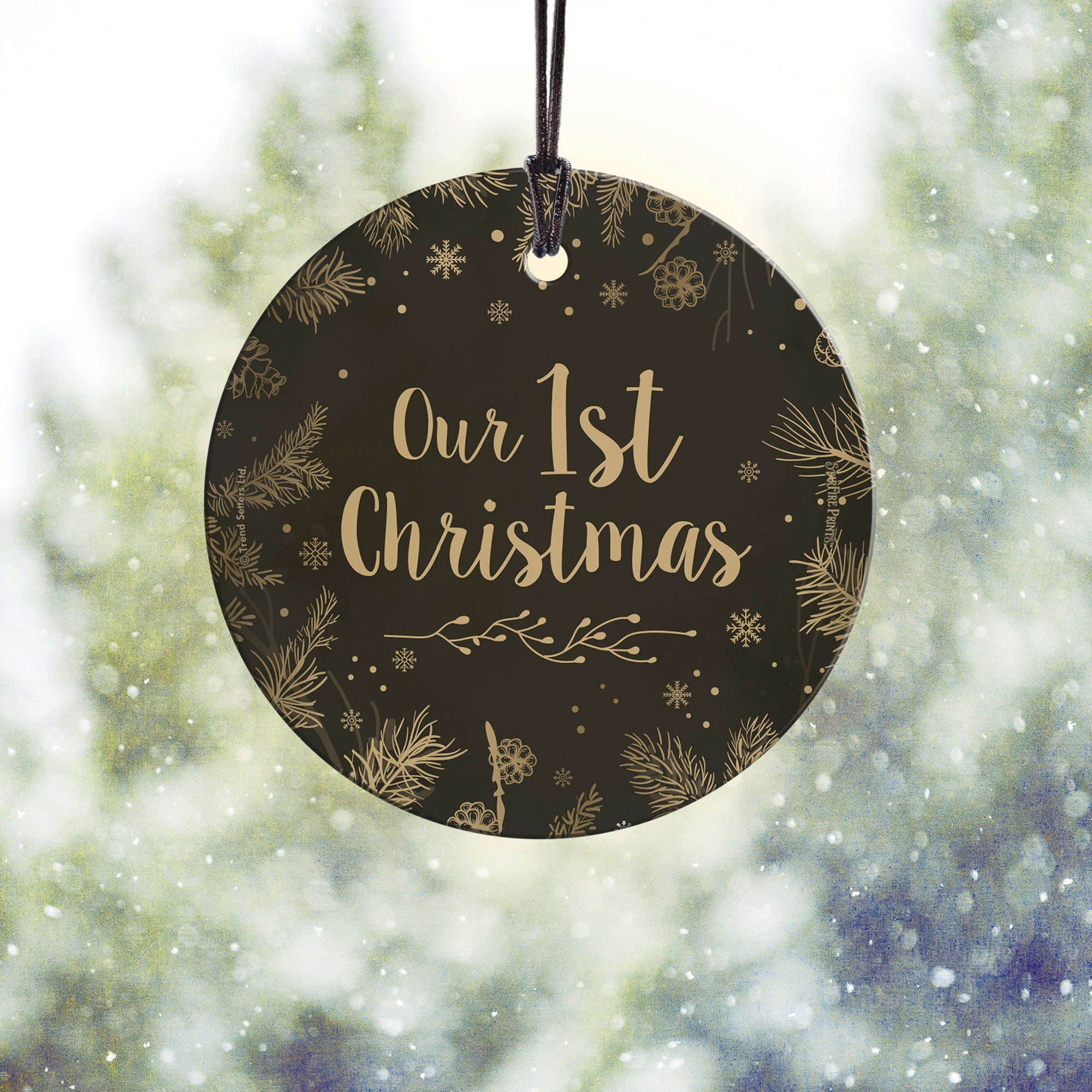 Christmas Collection (Christmas Gold - Personalized) StarFire Prints™ Hanging Glass Print SPCIR1135